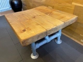 Unique Handmade Industrial Chunky Square Coffee Table With Reclaimed Pine & Steel Frame photo for sale