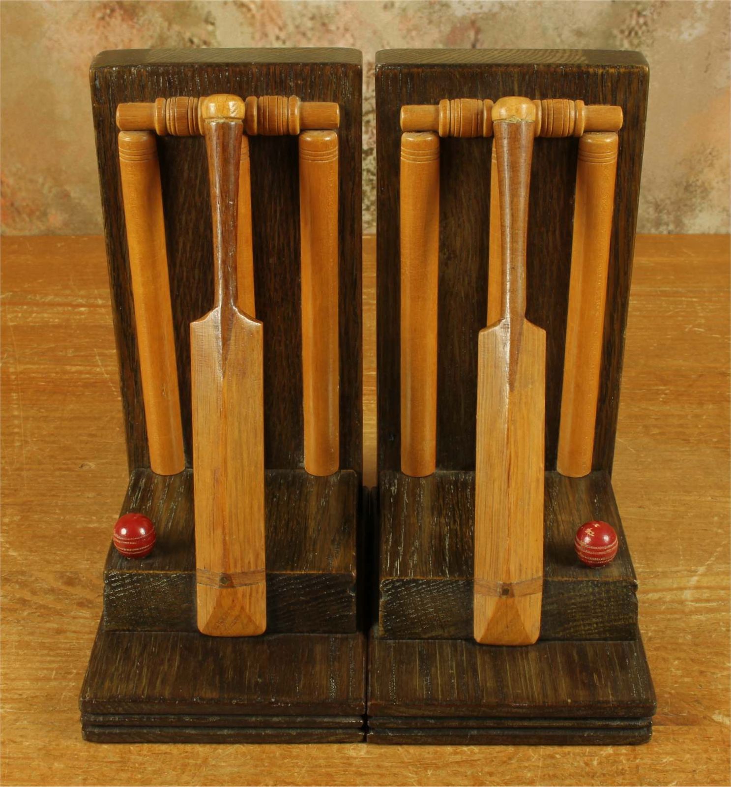 Antique Wooden Pair Of Bat & Ball Cricket Bookends. Thornton Smith Co. photo for sale