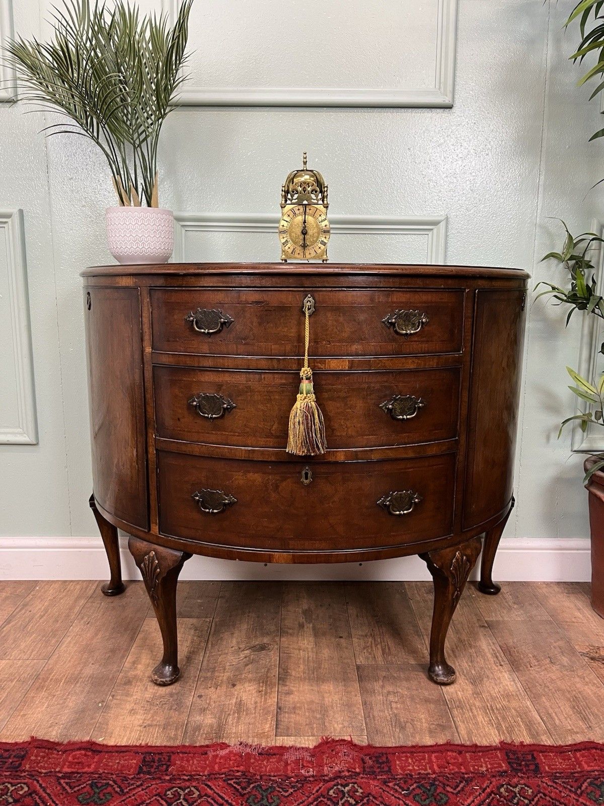 Burr Walnut Antique Queen Anne Style Cabriole Leg Commode, Chest Of Drawers