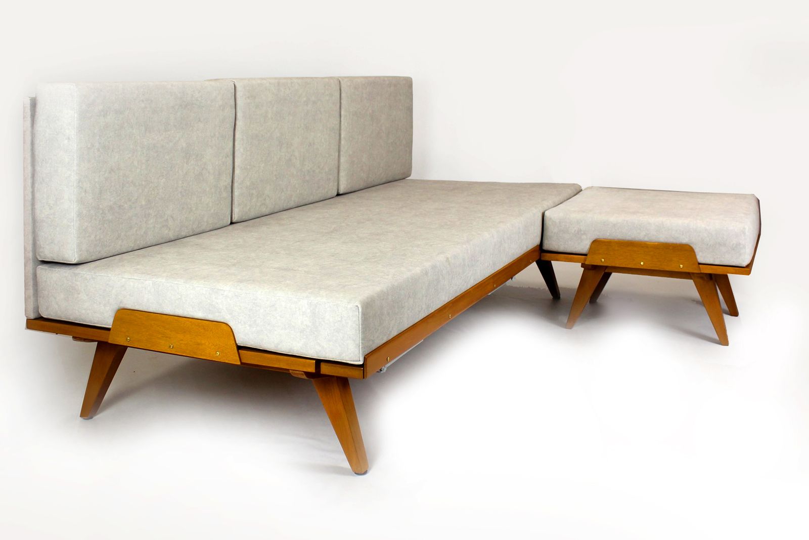 Restored 1960s Modular Corner Convertible Sofa With Pouf, Tatra, Czechoslovakia, 1960s photo vinterior