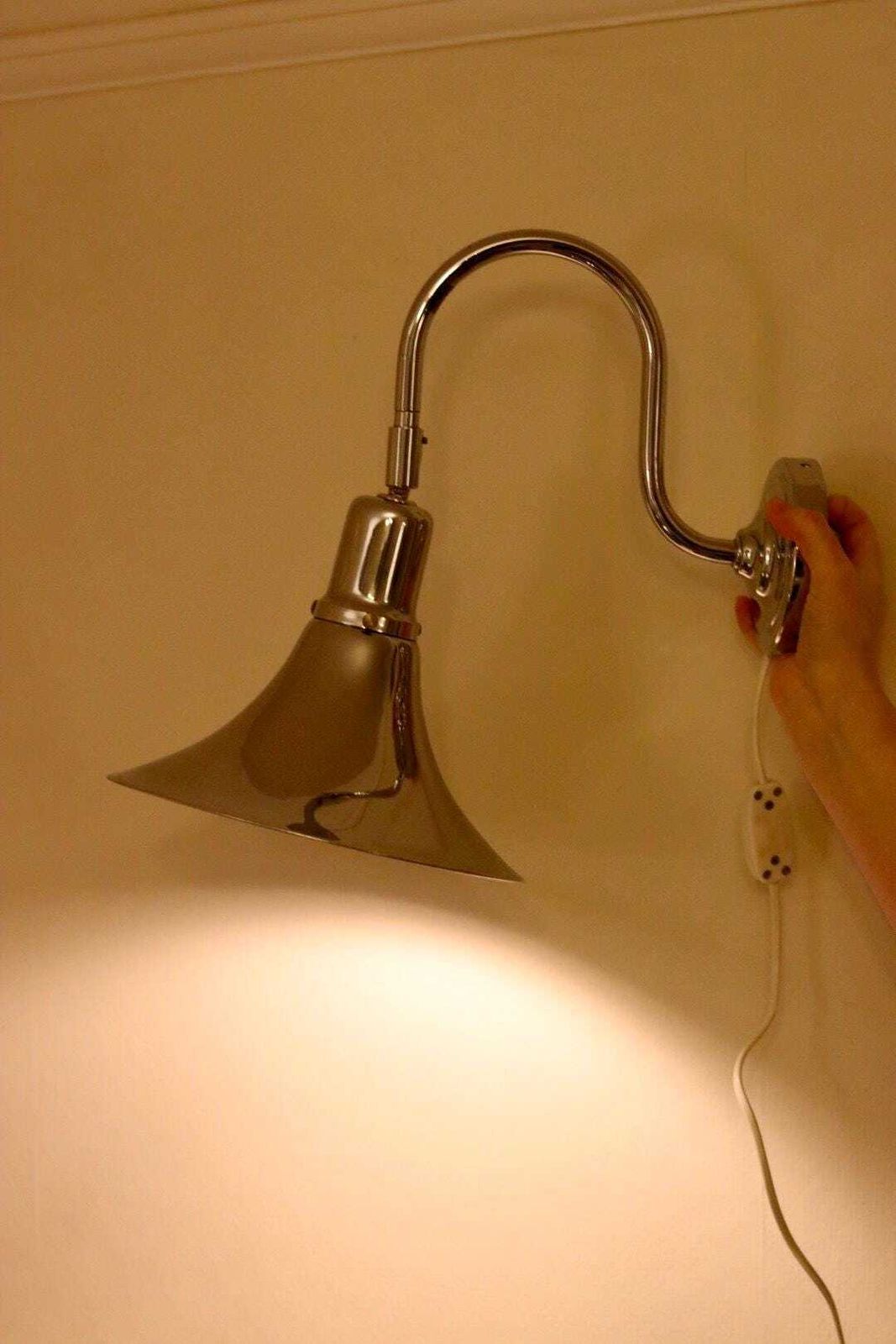 Danish 1960's Pair Of Statement Trump Shape Lights In Chrome, Designed By Börje Claes For Norlett Elit. photo Lighting