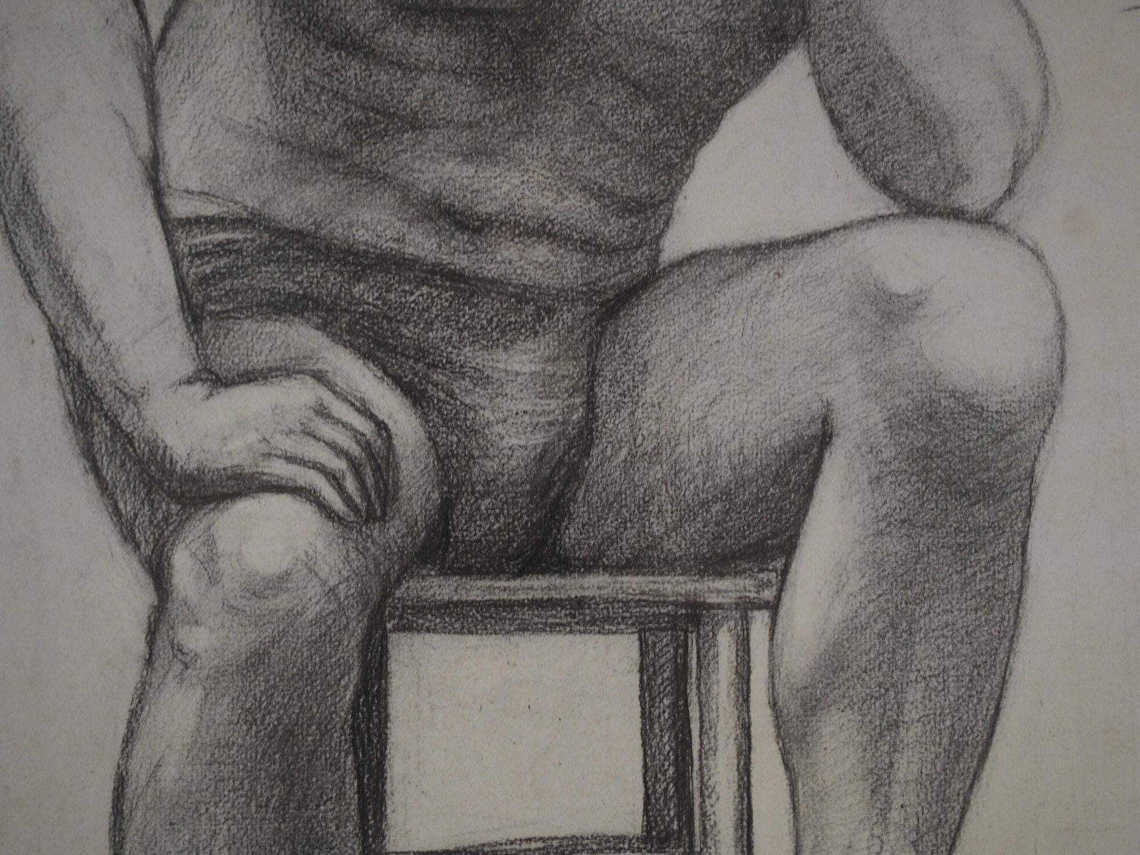 Vintage Antique Large French Original Nude Life Drawing / Charcoal Sketch (Unknown Artist) photo vintage