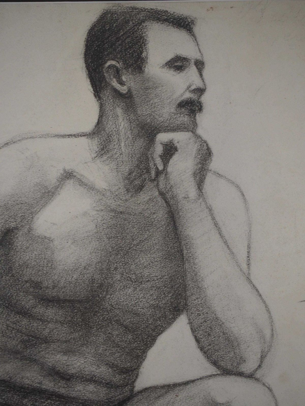 Art Vintage Antique Large French Original Nude Life Drawing / Charcoal Sketch (Unknown Artist) photo