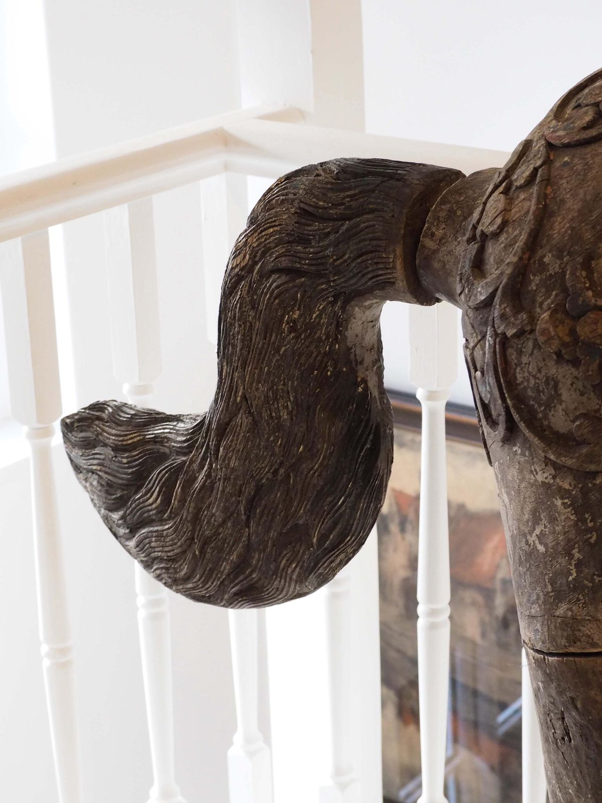 Antique Early 20th Century Large Rare Hand Carved Asian Decorative Wooden Horse Sculpture photo vinterior