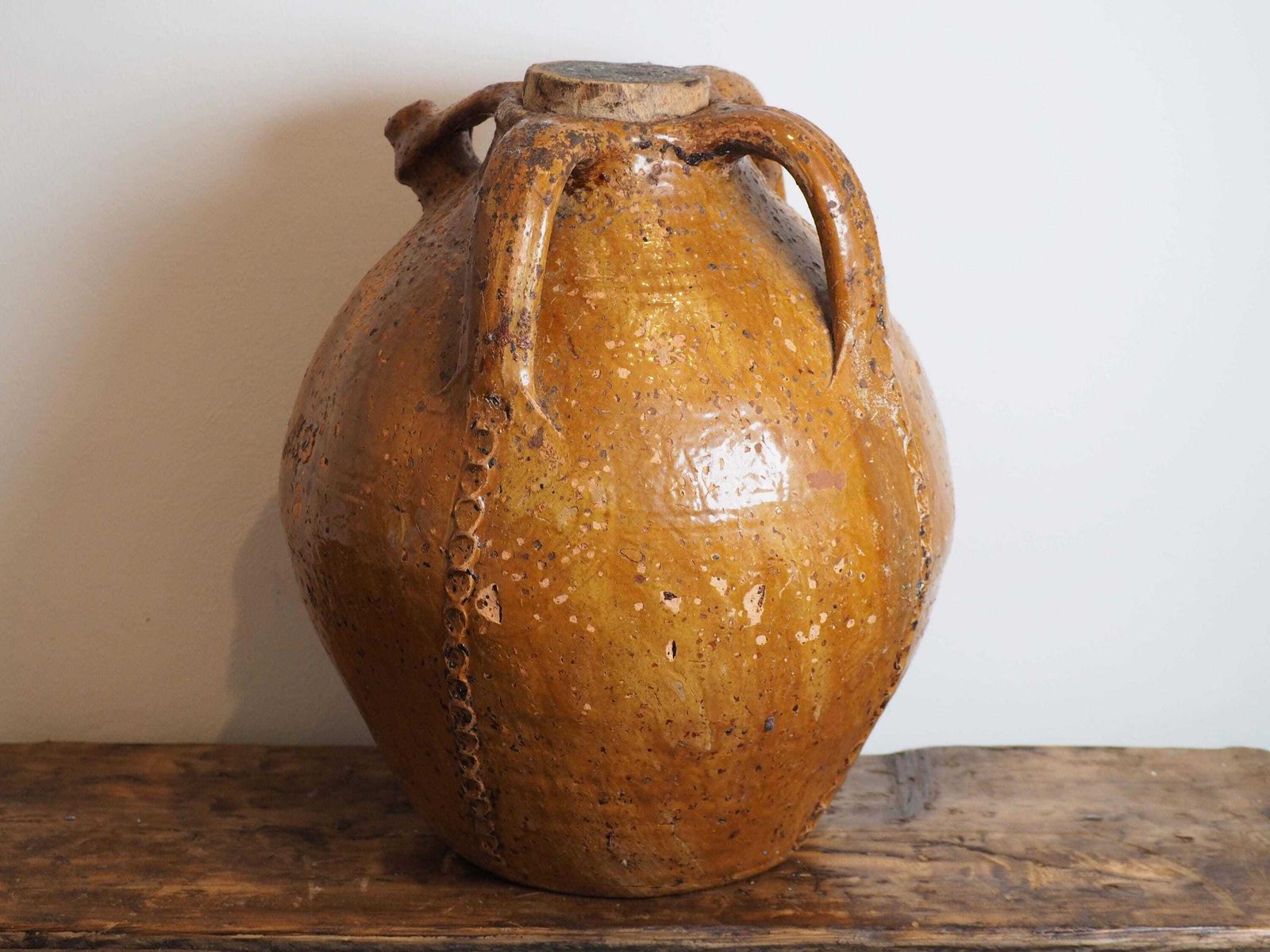 Vintage Antique French 18th Century Walnut Oil Pot / Honey Brown Glaze Jar photo Home Decor