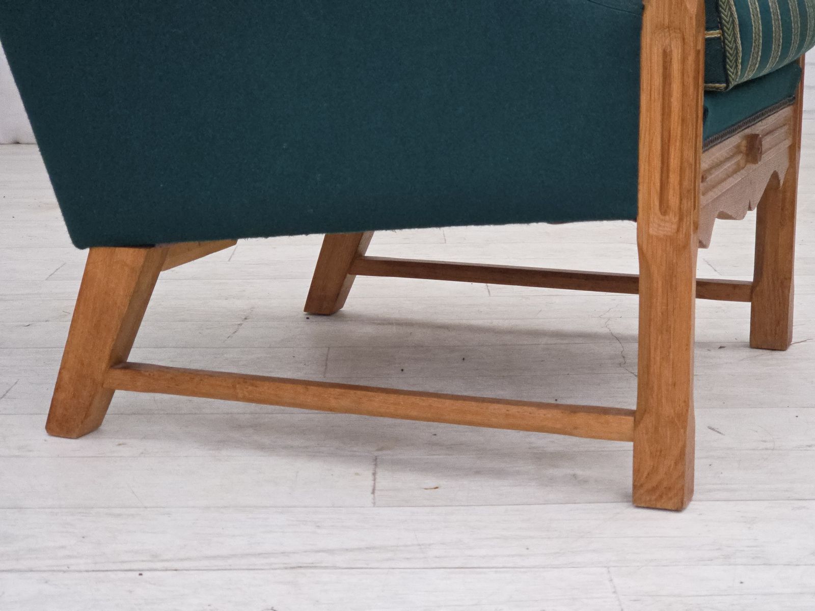 1970s, Danish High Back Armchair, Furniture Wool, Solid Oak Wood. photo 1370.0