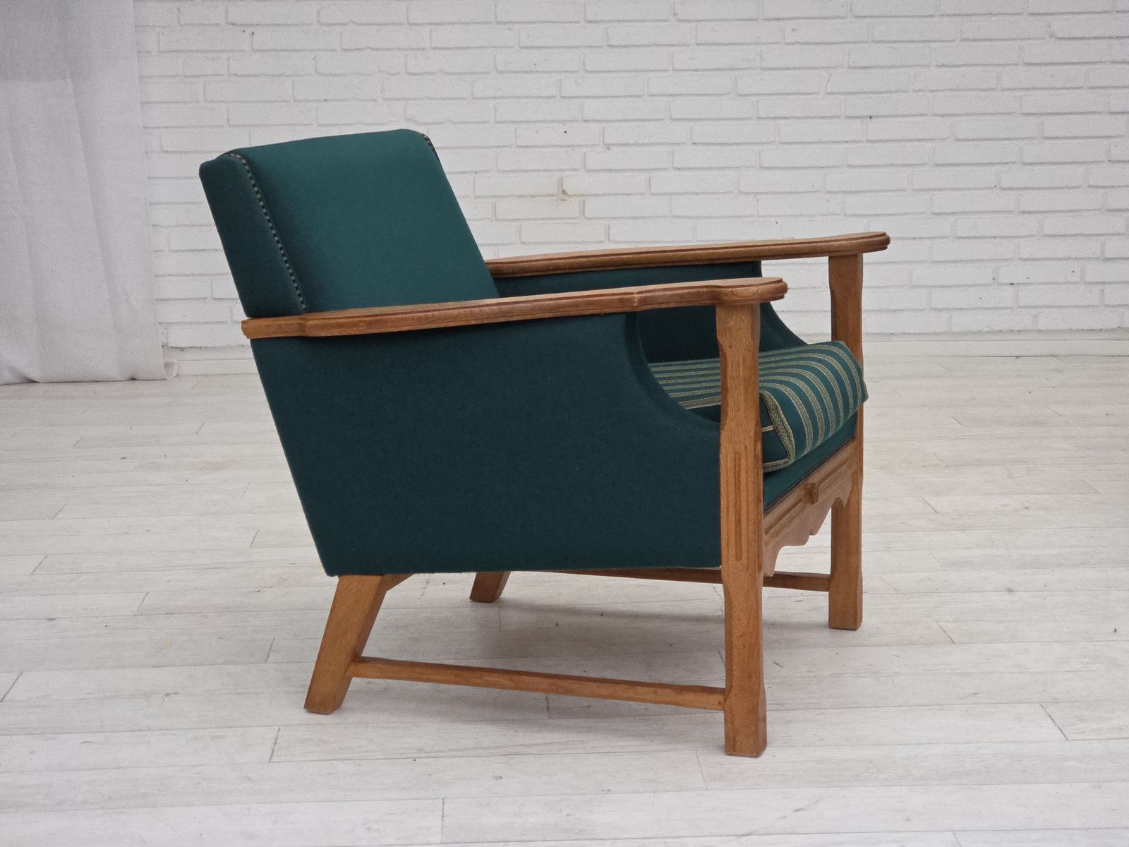 1970s, Danish Armchair, Furniture Wool, Solid Oak Wood. photo for sale