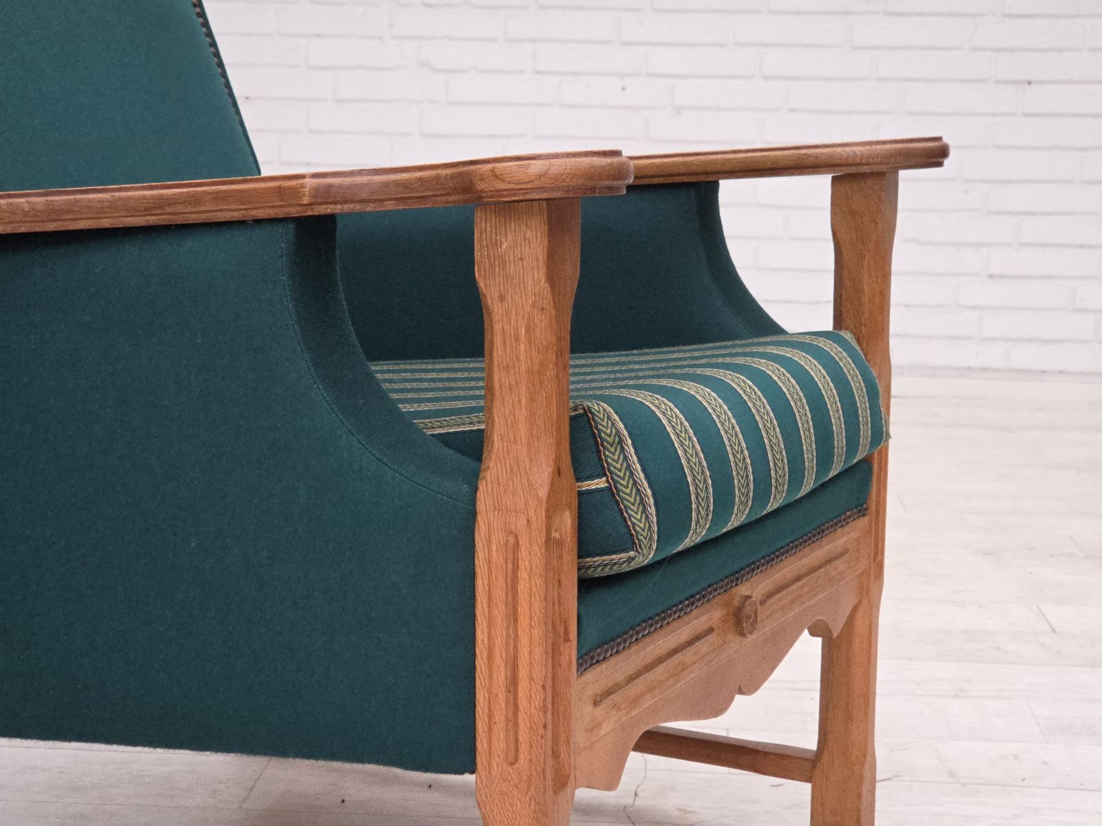 photo for sale 1970s, Danish Armchair, Furniture Wool, Solid Oak Wood.