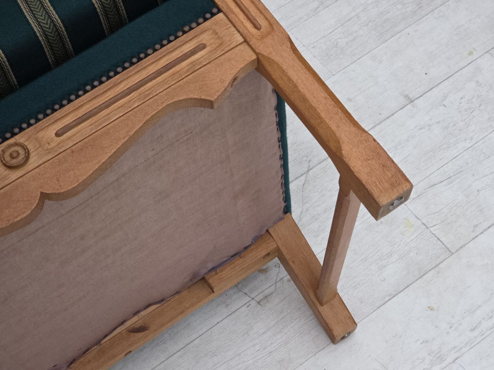 photo buy 1970s, Danish Armchair, Furniture Wool, Solid Oak Wood.