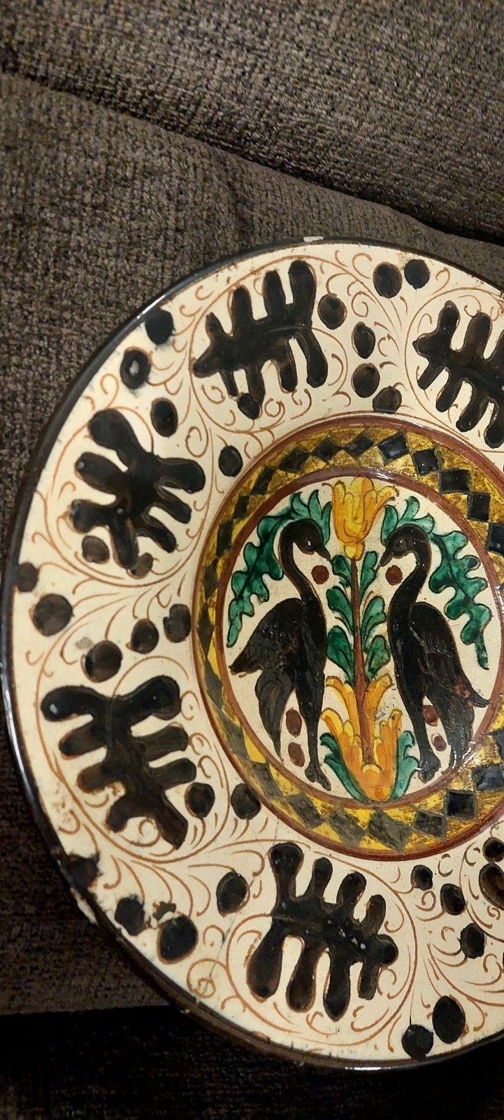 Graffiti Ceramic Plate Stylized Birds Pesaro Style Faenza Primi 900 photo buy