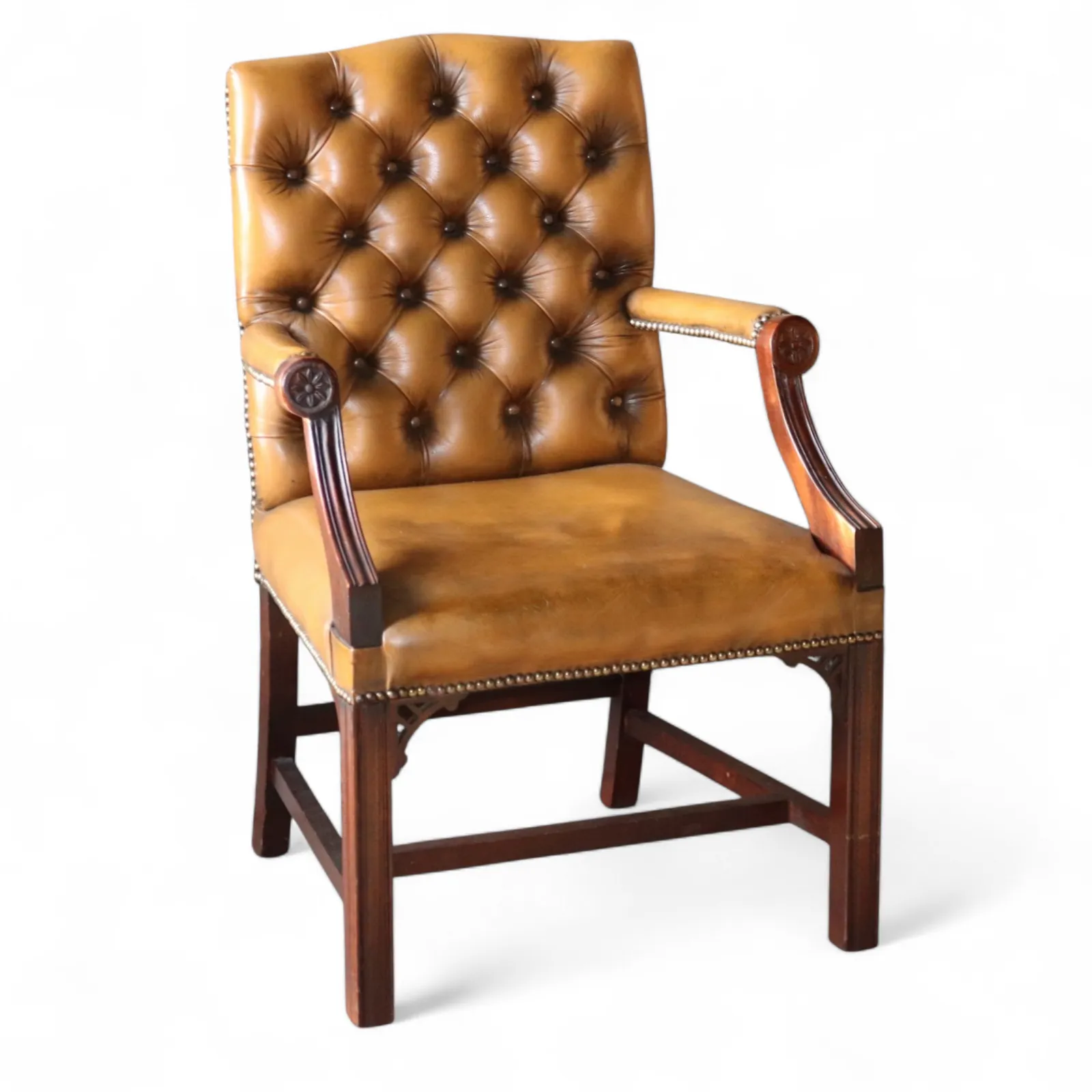 Vintage Tan Leather Gainsborough Georgian Style Chesterfield Chair / Armchair
