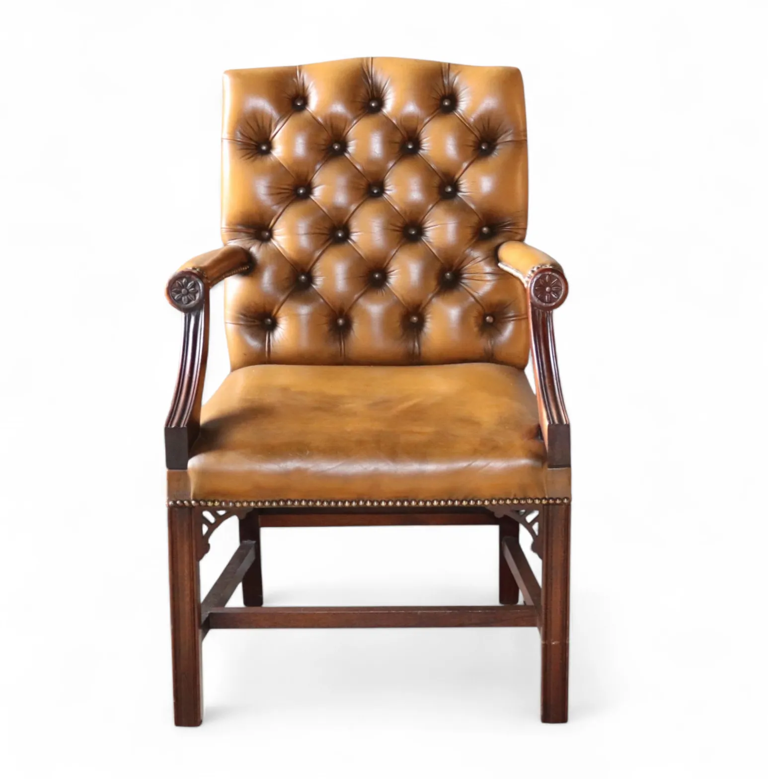 photo buy Vintage Tan Leather Gainsborough Georgian Style Chesterfield Chair / Armchair
