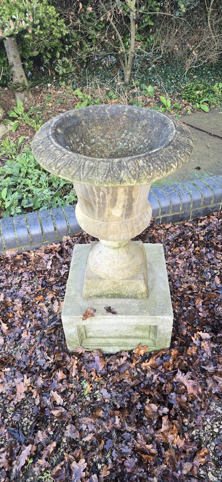 Large Well Weathered Garden Urn On Pedestal photo furniture
