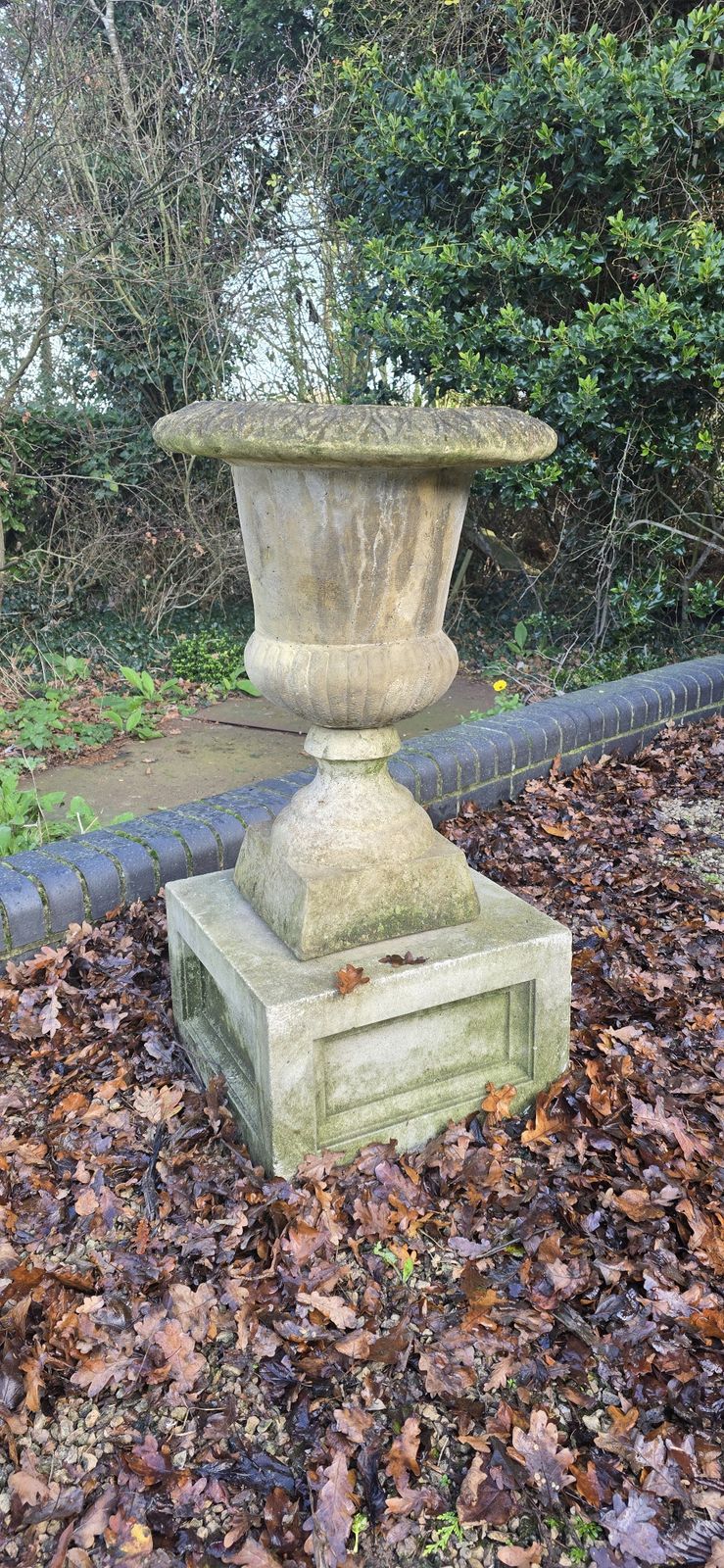 Large Well Weathered Garden Urn On Pedestal photo 695.0