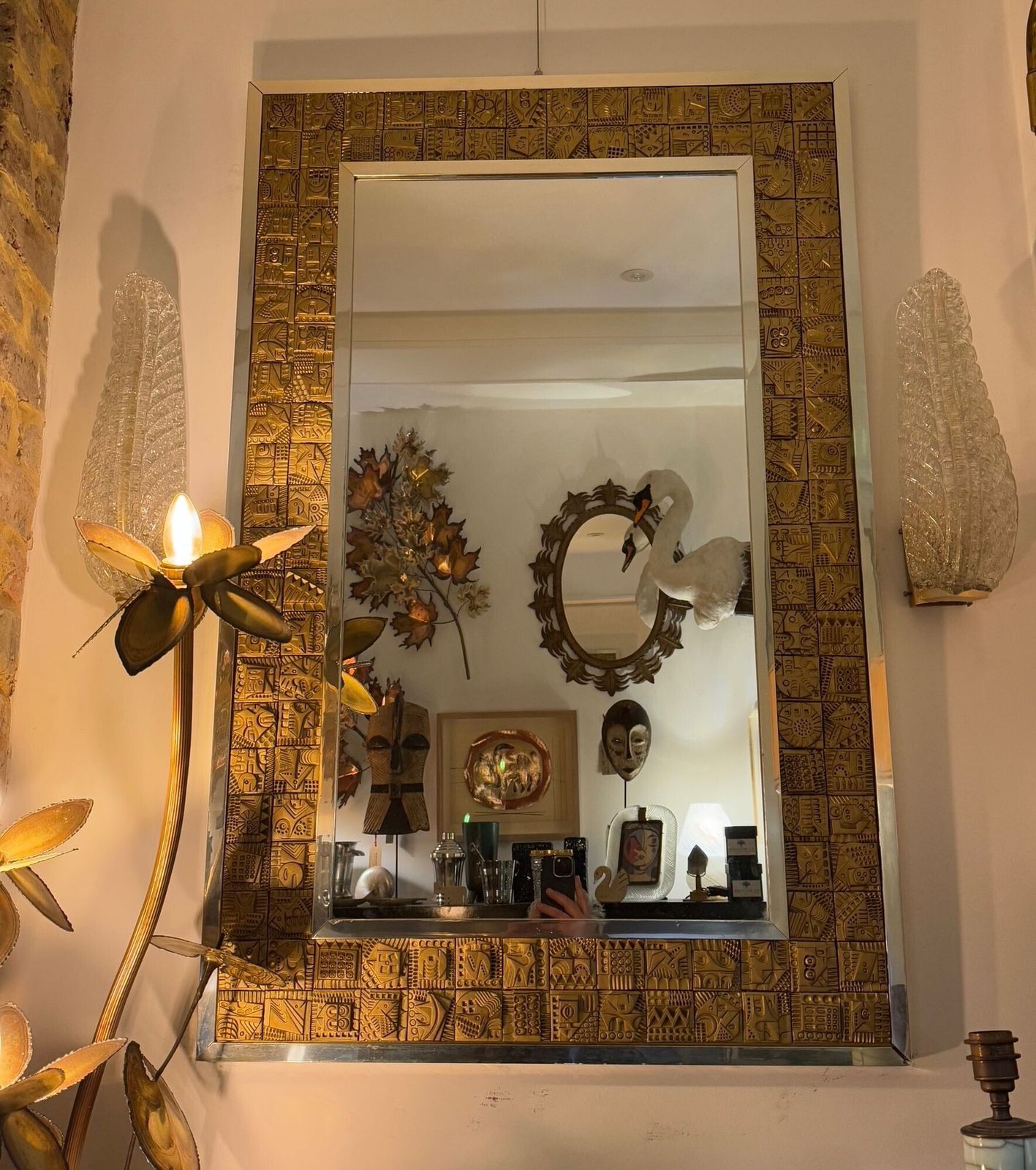 photo for sale A Pair Of Art Deco 1940s Barovier & Toso Murano Glass Feather Wall Sconces