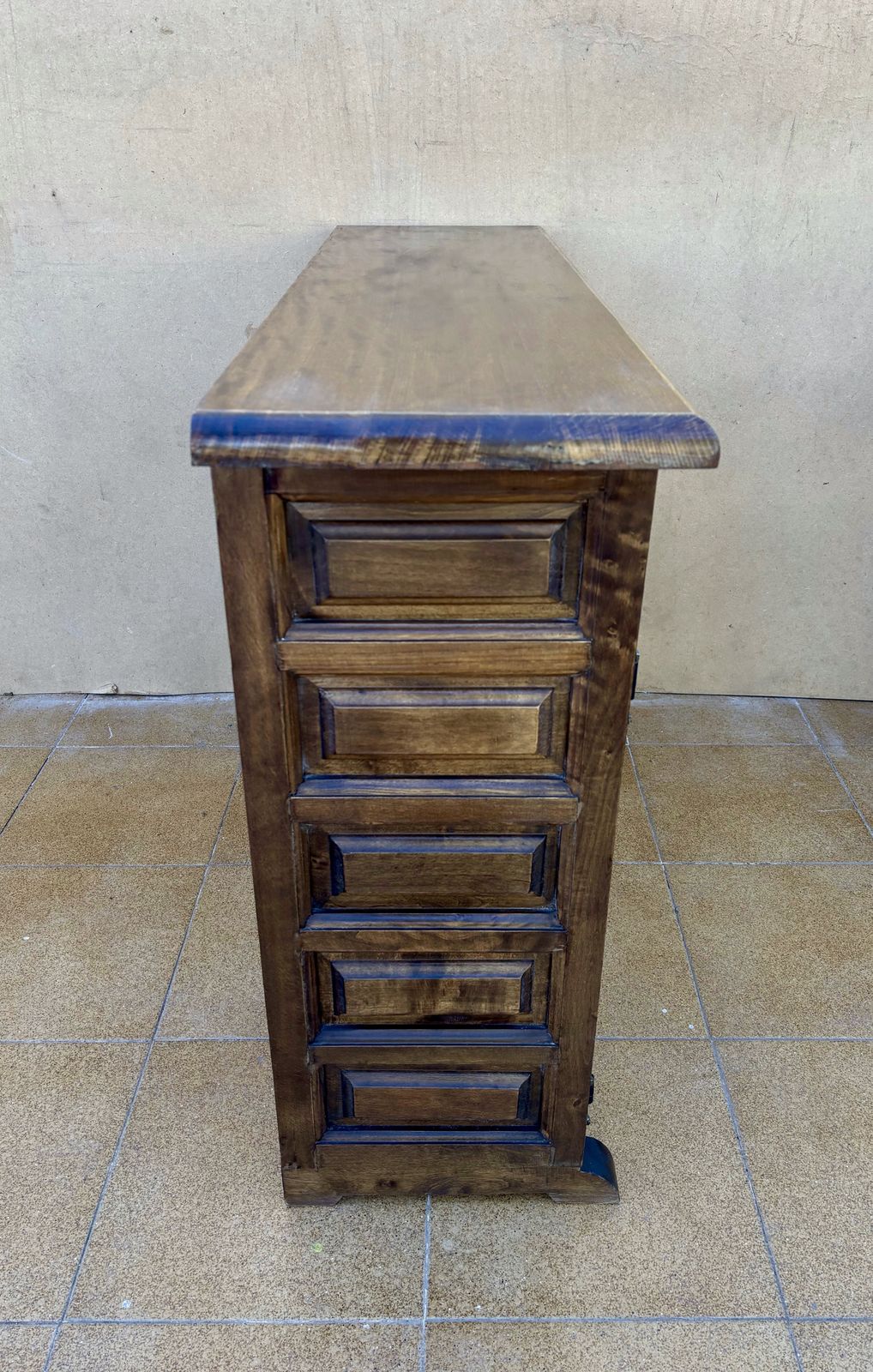 Spanish Rustic Solid Wood Sideboard With Hand Carved Panels And Original Iron Hardware photo vintage