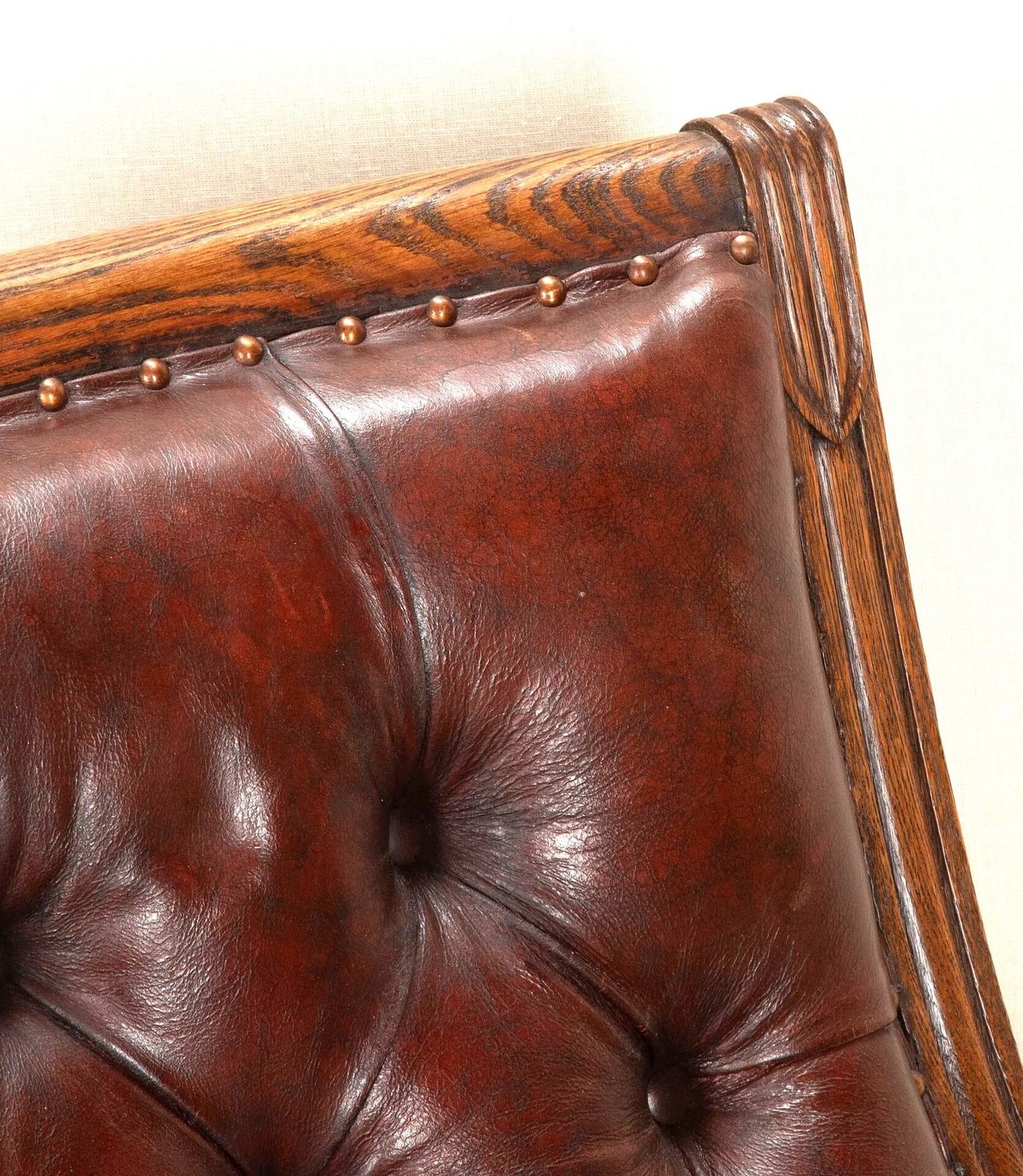 19th Century English Oak Leather Library Chair photo vintage