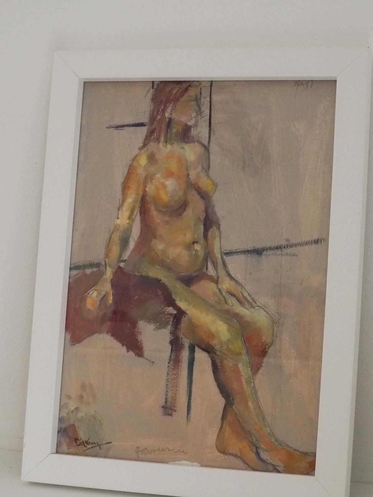 Original Painting By Wirral Artist Derek King In White Frame / Nude Figure Art / Decorative Wall Art photo buy