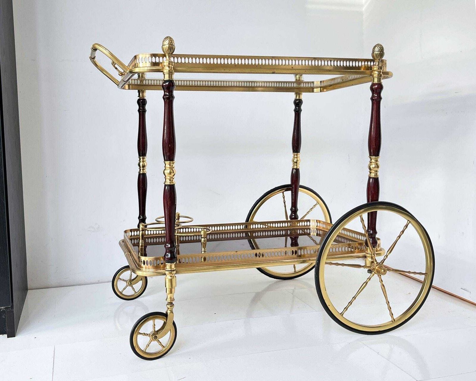photo for sale Brass Bar Cart | French Rolling Bar Trolley | Maison Jansen Style