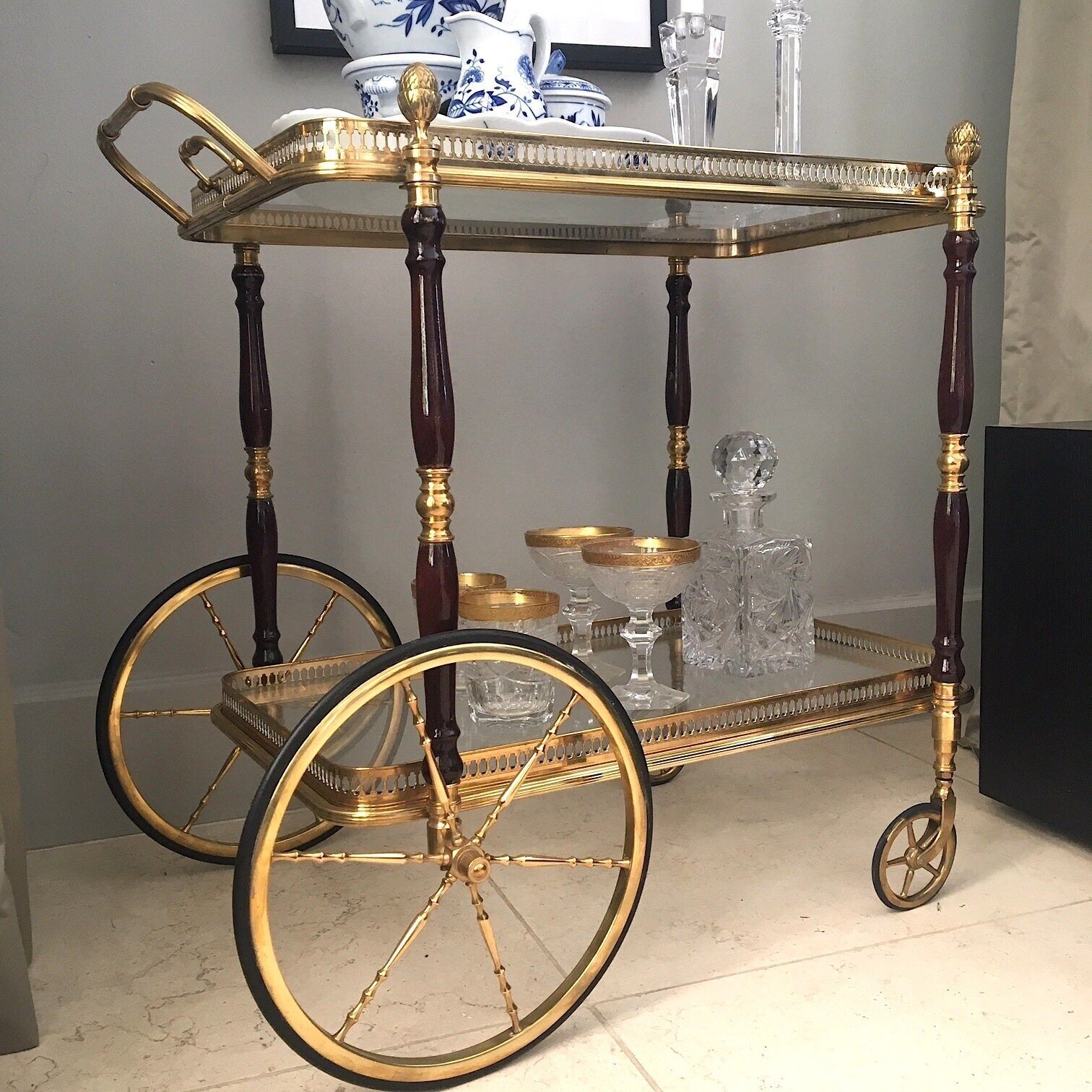 2310.0 Brass Bar Cart | French Rolling Bar Trolley | Maison Jansen Style photo
