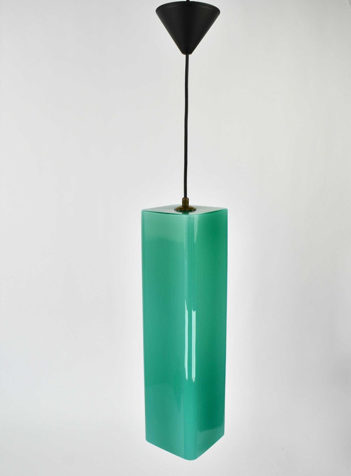 Large Mid Century Modern Murano Glass Pendant Light Gino Vistosi | Teal Green Rectangular Tube Vintage Retro | Venini Massimo Vignelli 1950s photo 672.0