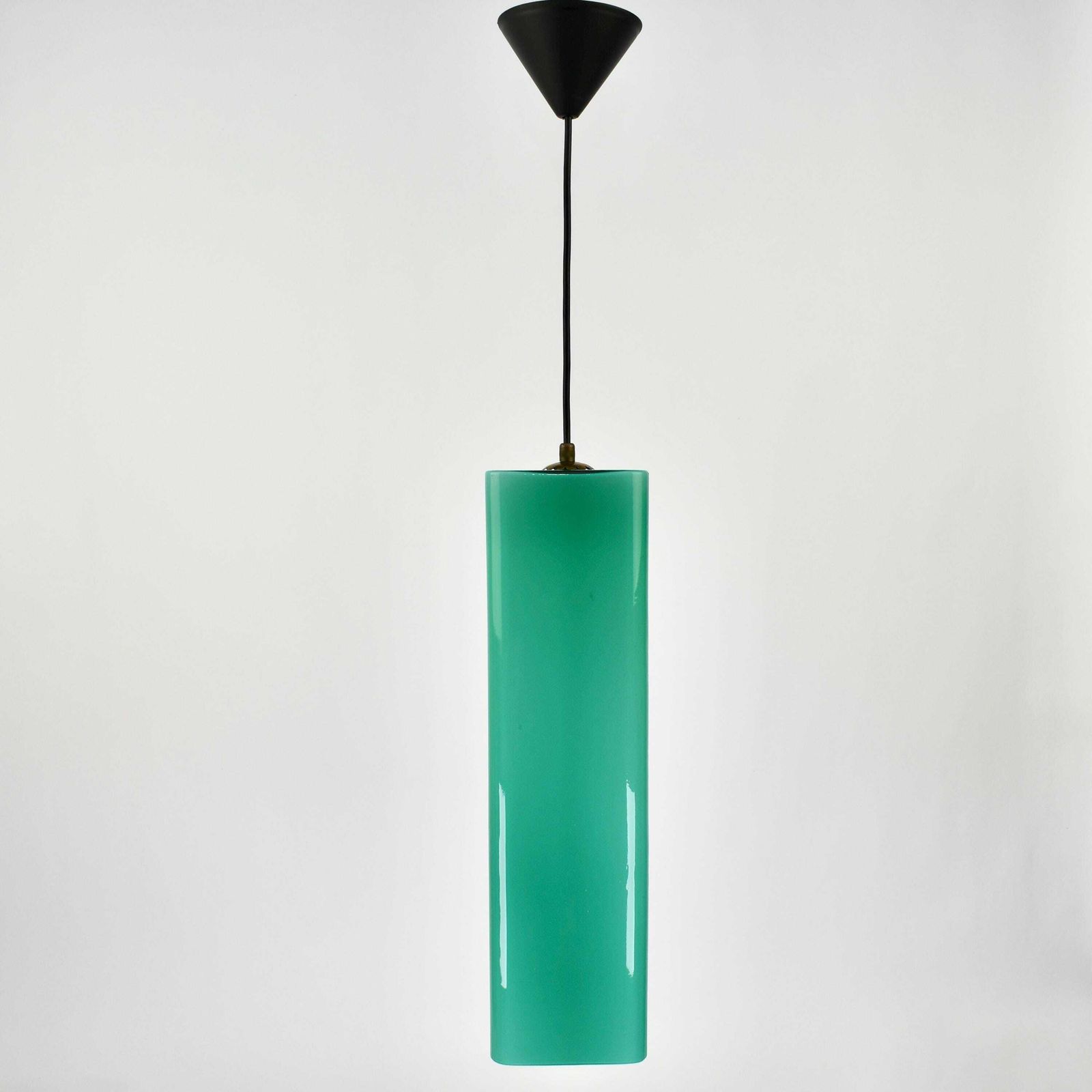 672.0 Large Mid Century Modern Murano Glass Pendant Light Gino Vistosi | Teal Green Rectangular Tube Vintage Retro | Venini Massimo Vignelli 1950s photo