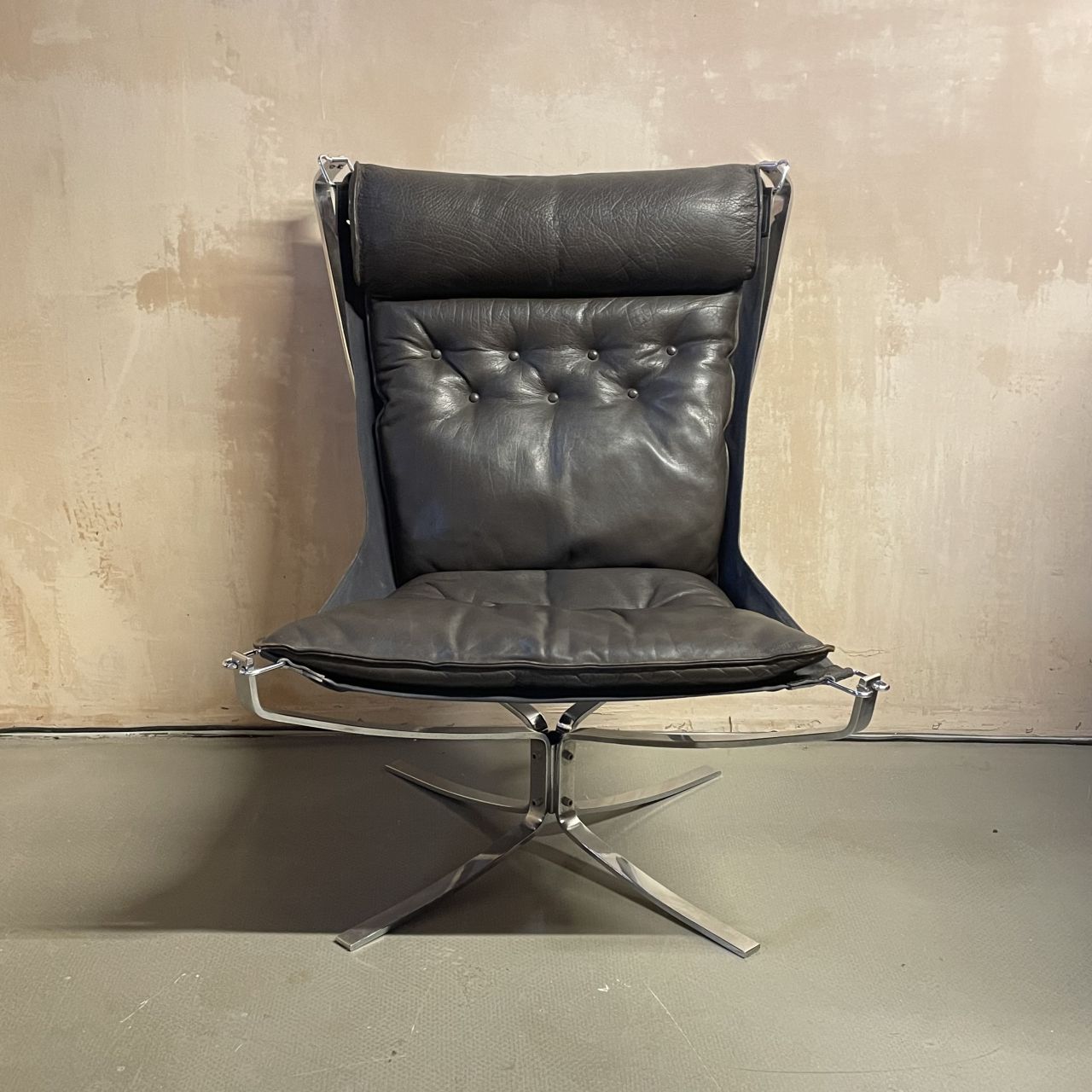 Brown High Backed Falcon Chair By Sigurd Resell In Chrome photo furniture