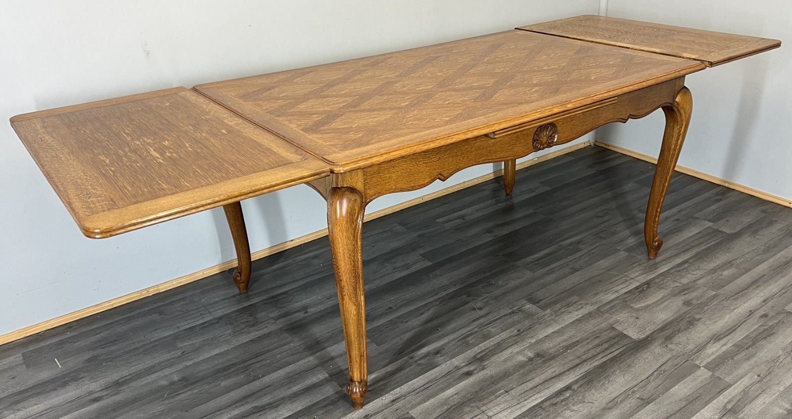 Dining Table Vintage French Louis XVI Carved Oak Extendable Table Lot 4581 photo for sale