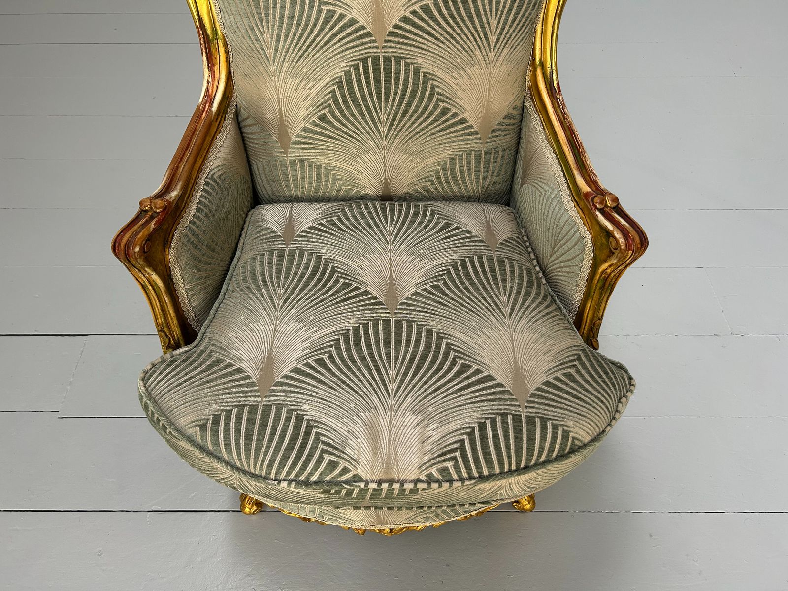 Furniture Pair Of French Carved Armchairs In Fabric And Giltwood photo