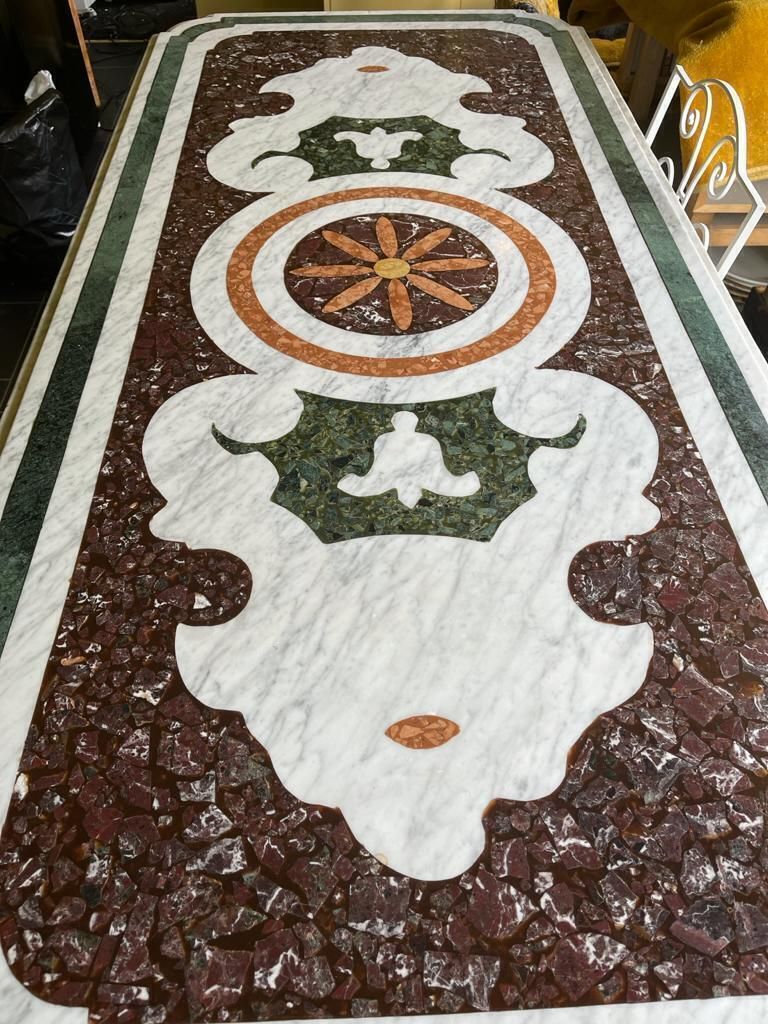 Italian Pietra Dura Marble Centre Table With Six Chairs photo Furniture