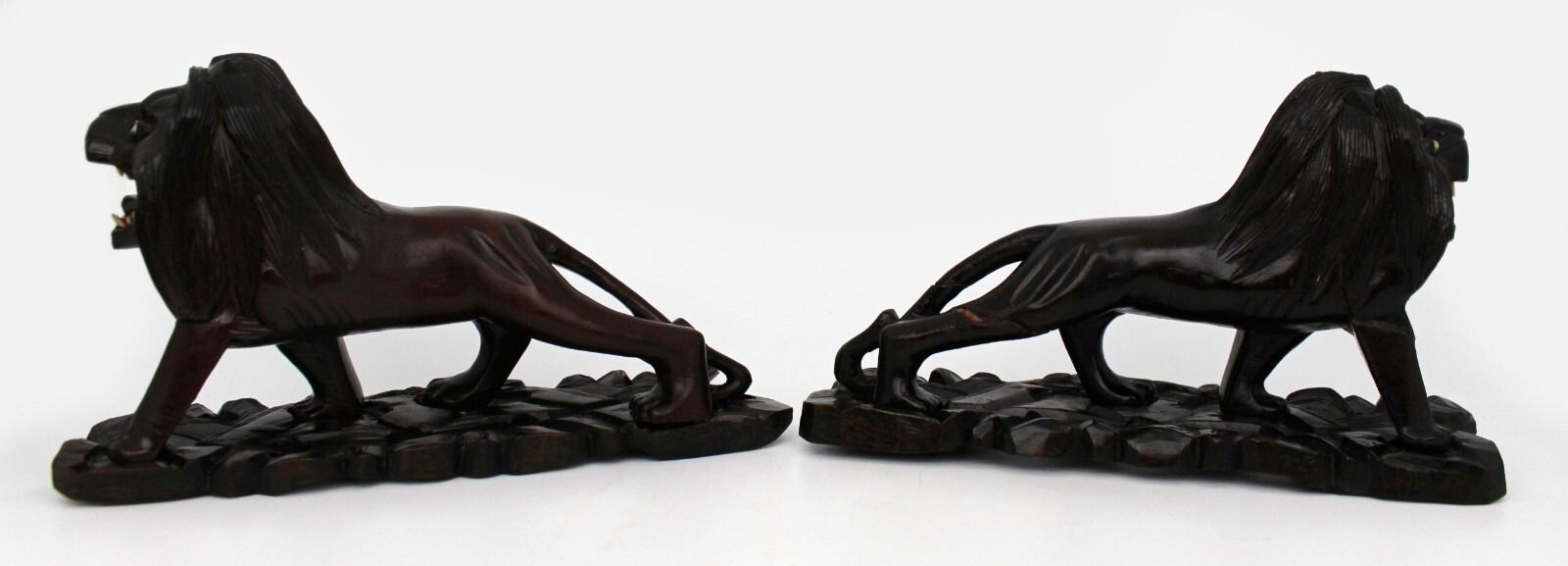 Pair Of Antique African Carved Ironwood Lions – C.1890–1920 photo for sale