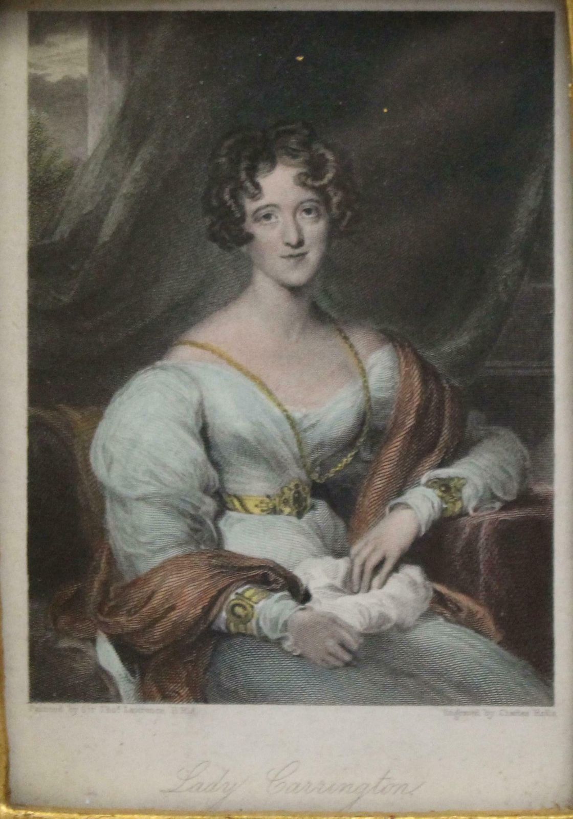 Early 19th C. Coloured Mezzotint "Lady Carrington" By Charles Rolls photo for sale