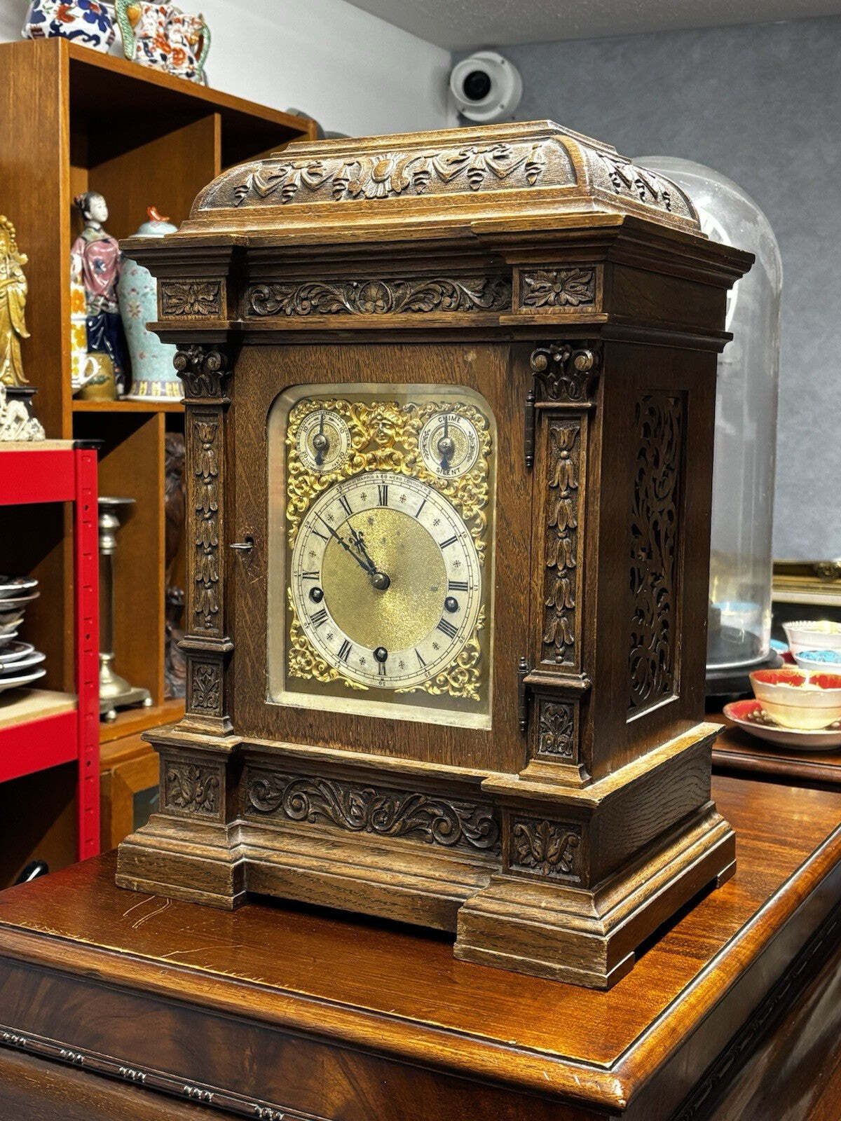 photo furniture Large Victorian Oak Westminster Chime Clock Retailed At Mappin & Webb, London