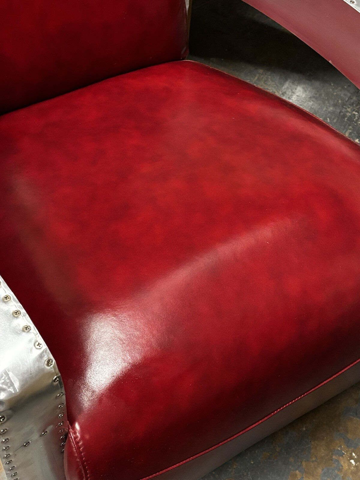photo vinterior Aviators Polished Metal Armchair, With Red Leather Upholstery.