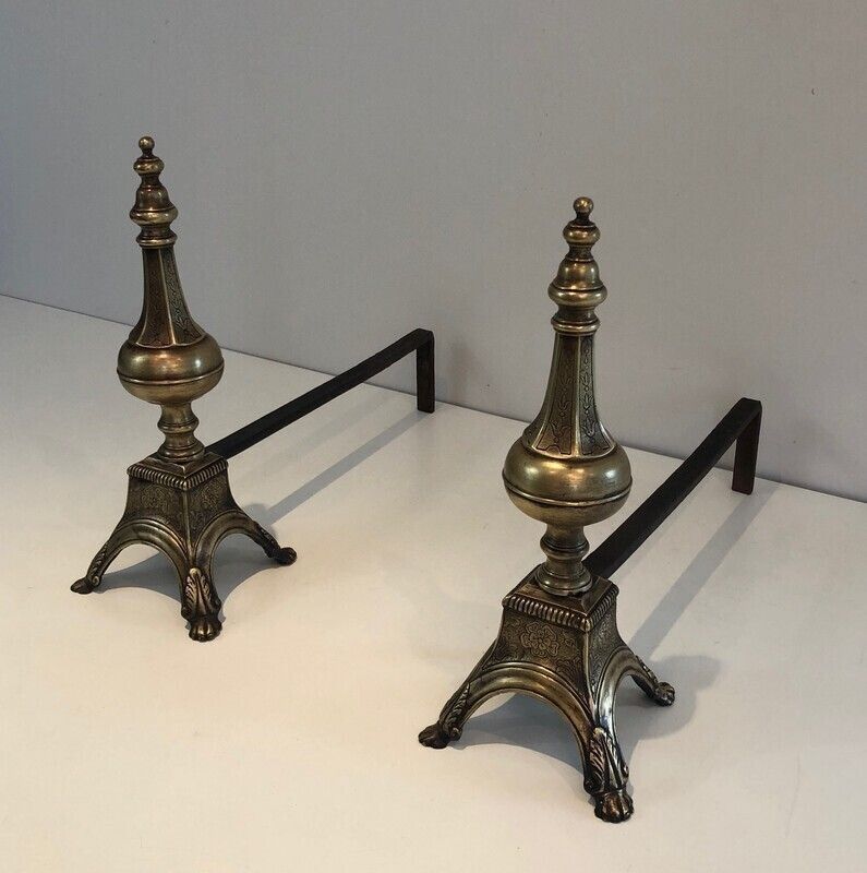 Pair Of Bronze And Wrought Iron Eiffel Tower Andirons. French. Circa 1900 photo Home Fixtures