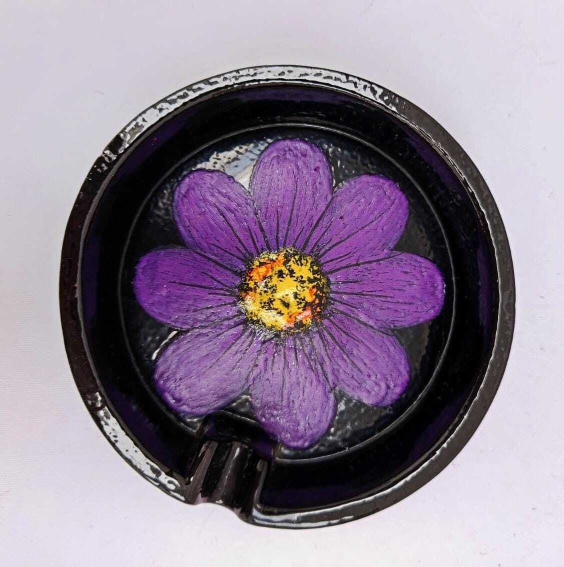 Bitossi Rosenthal Netter Vintage Space Age Design Purple Flower Ceramic Ashtray photo for sale