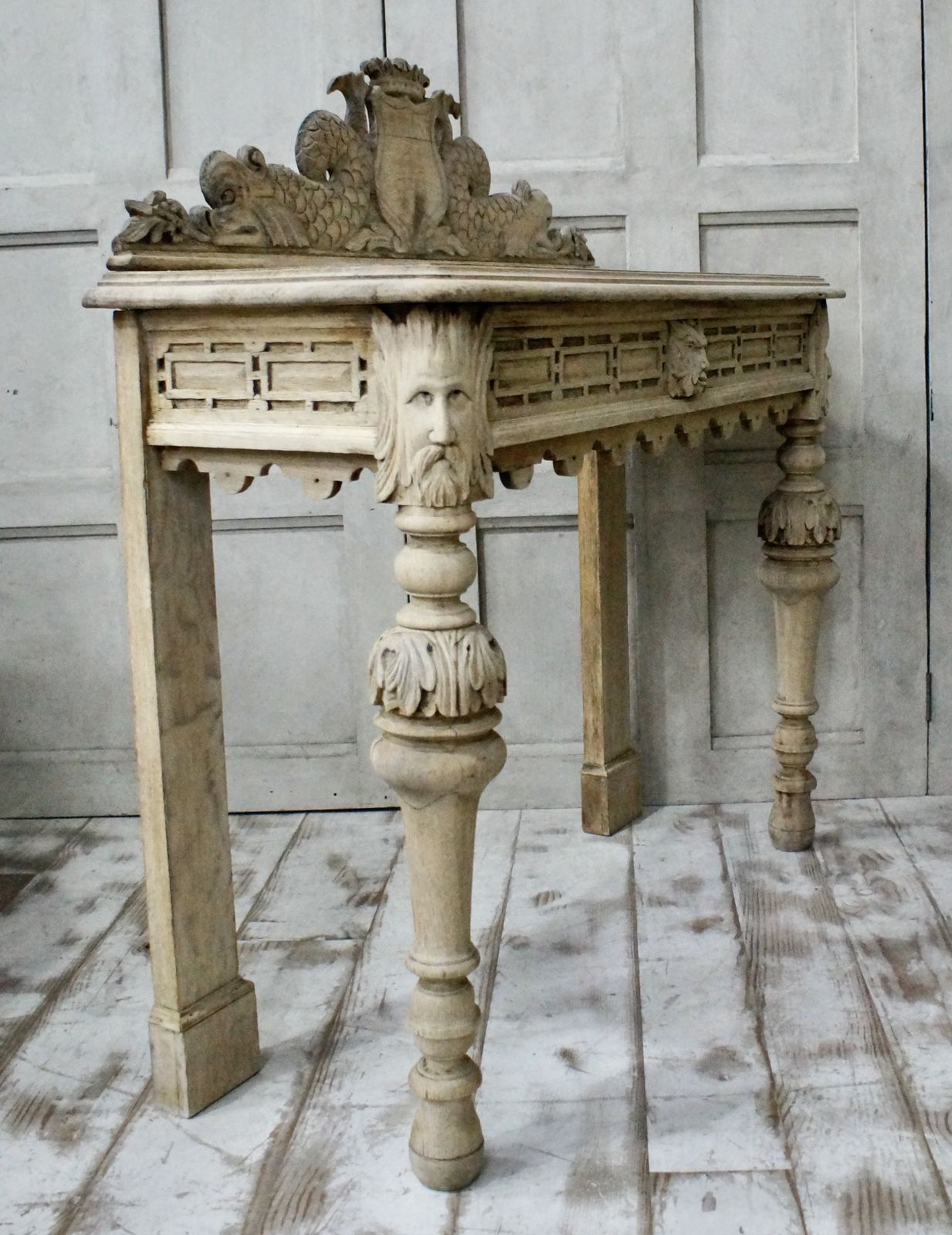 Antique Bleached Oak Green Man Hall Table photo 925.0