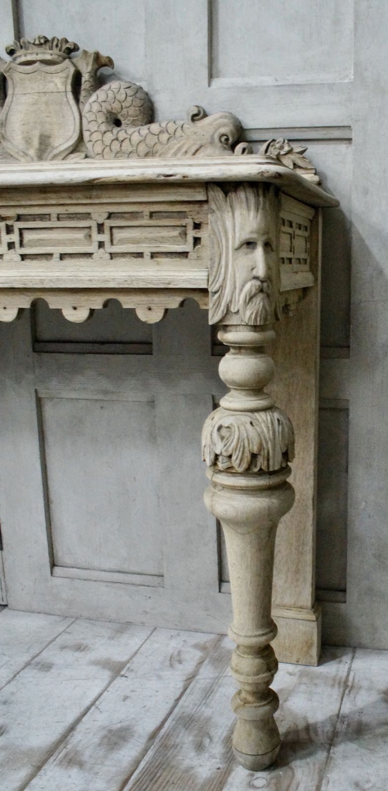Antique Bleached Oak Green Man Hall Table photo buy