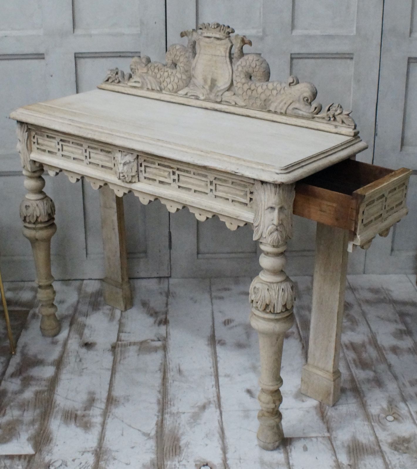 925.0 Antique Bleached Oak Green Man Hall Table photo