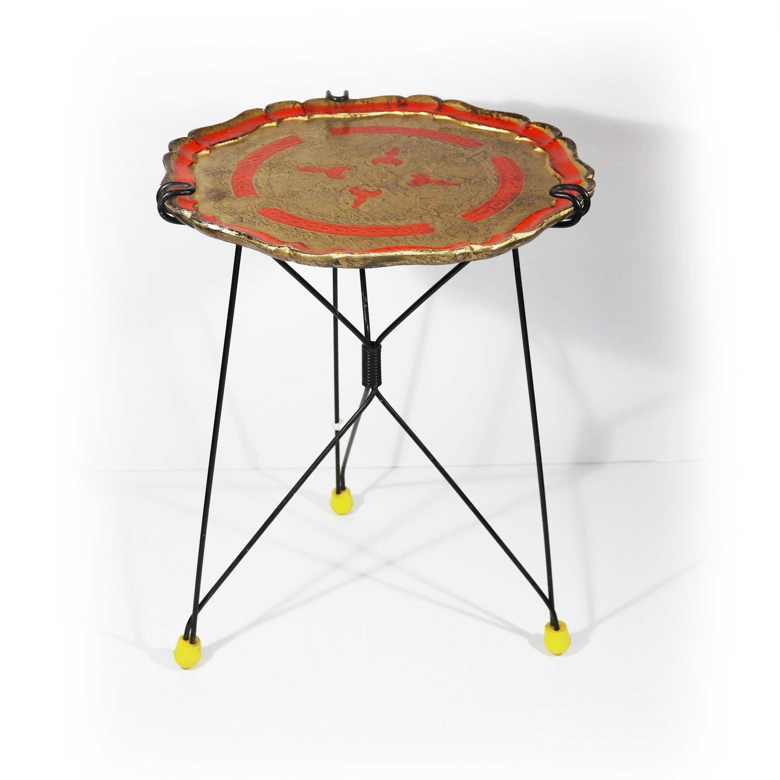 1950s Vintage Tripod Folding Side Table With Florentine Tray photo furniture