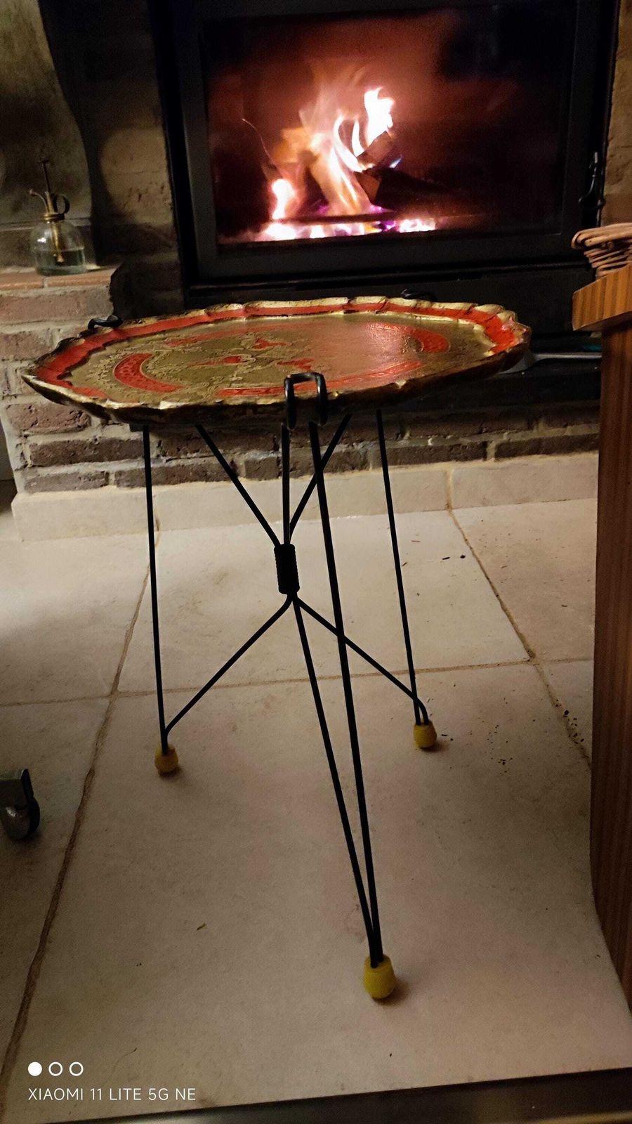 1950s Vintage Tripod Folding Side Table With Florentine Tray photo for sale