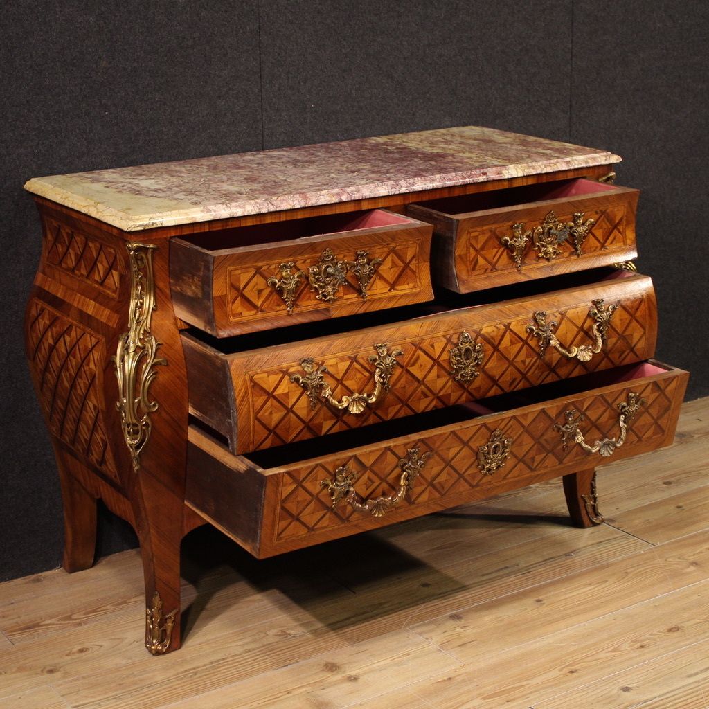20th Century French Louis XV Style Inlaid Chest Of Drawers photo Furniture