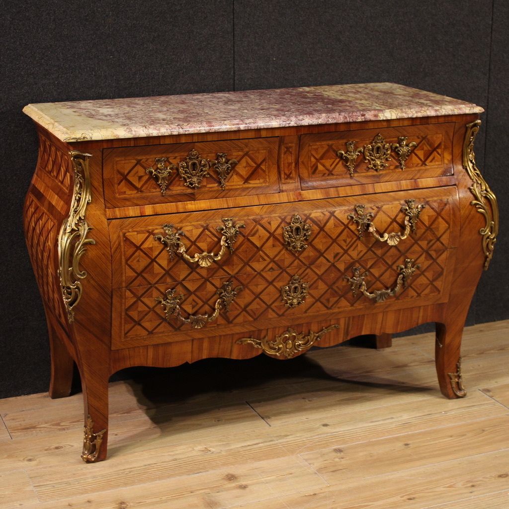 20th Century French Louis XV Style Inlaid Chest Of Drawers