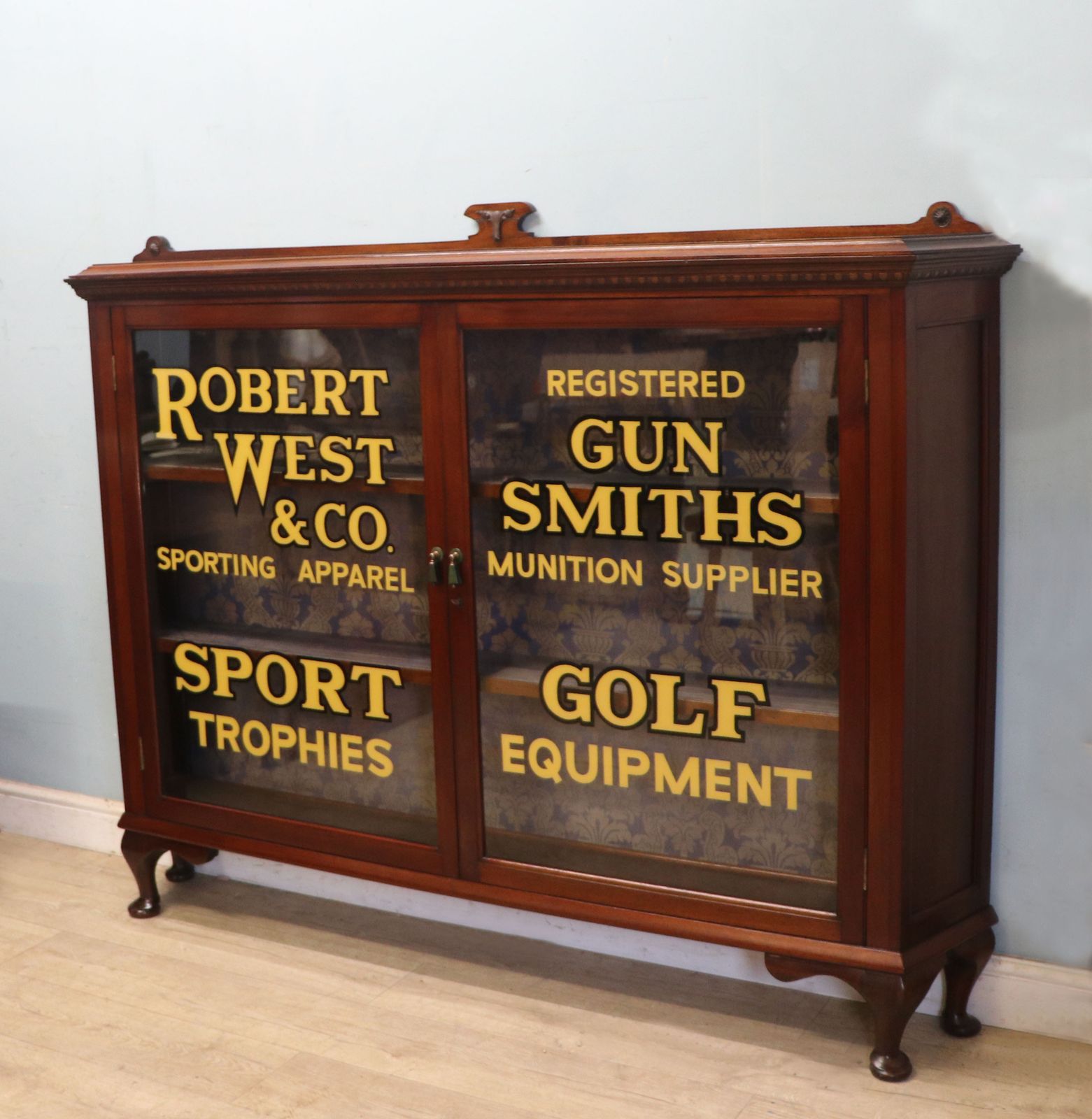 A Top Quality Late 19th Century Solid Mahogany Display Cabinet, Later Hand Sign Written For Robert West Gunsmith. photo for sale