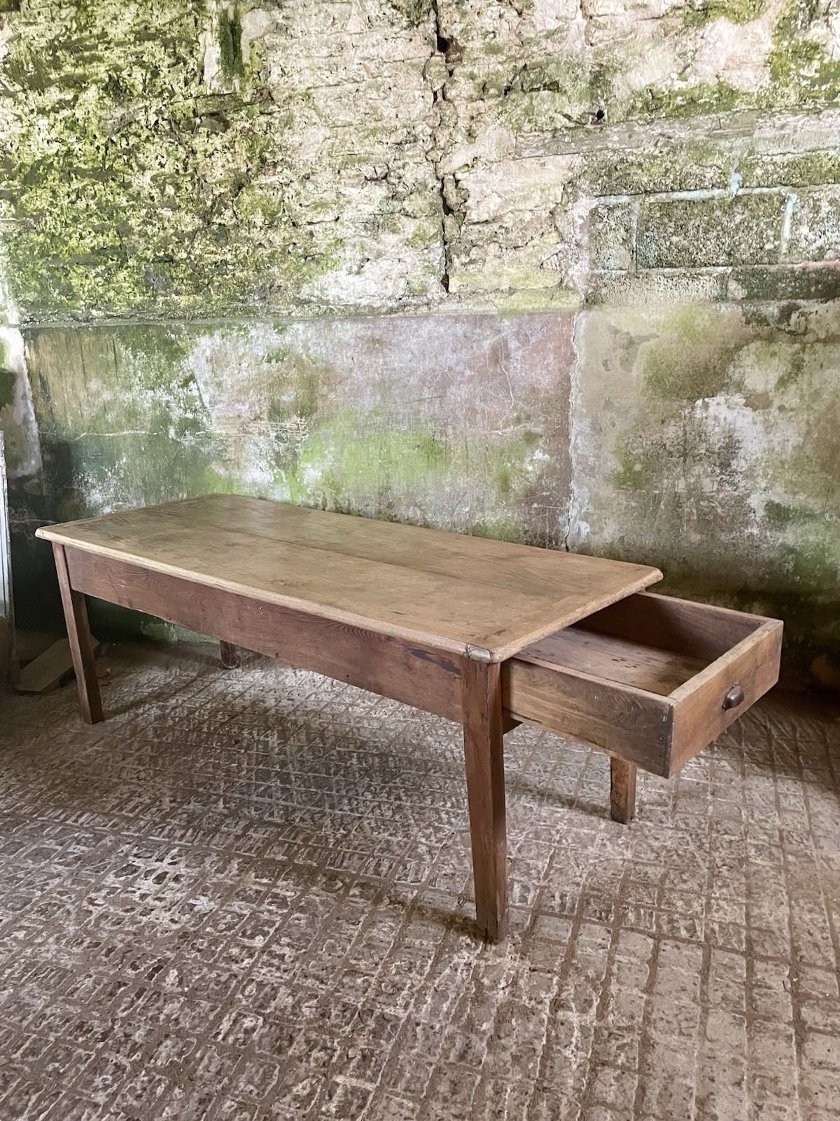 Antique 19th C. French Oak Two Plank Farmhouse Table . photo vintage