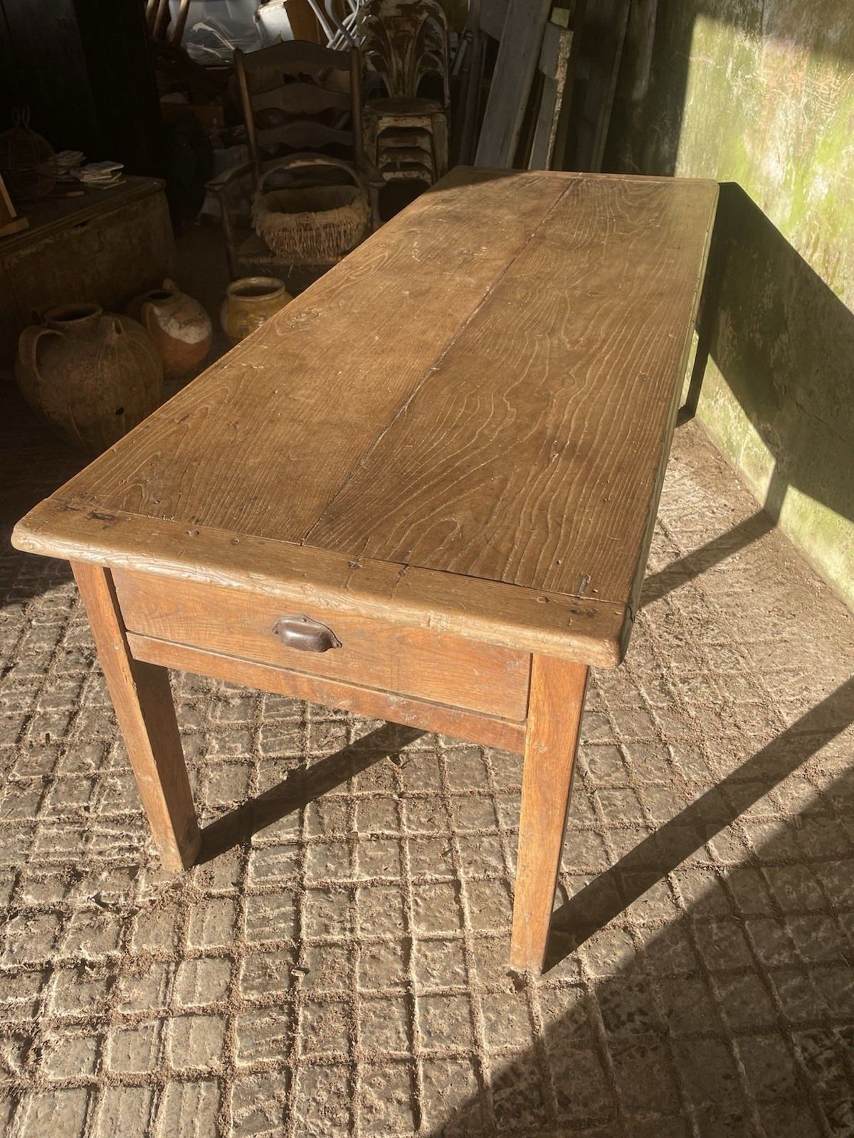 photo vinterior Antique 19th C. French Oak Two Plank Farmhouse Table .