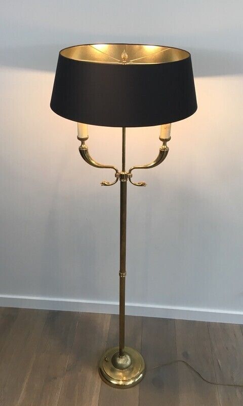 Brass Floor Lamp With Dolphin Heads By Maison Jansen
