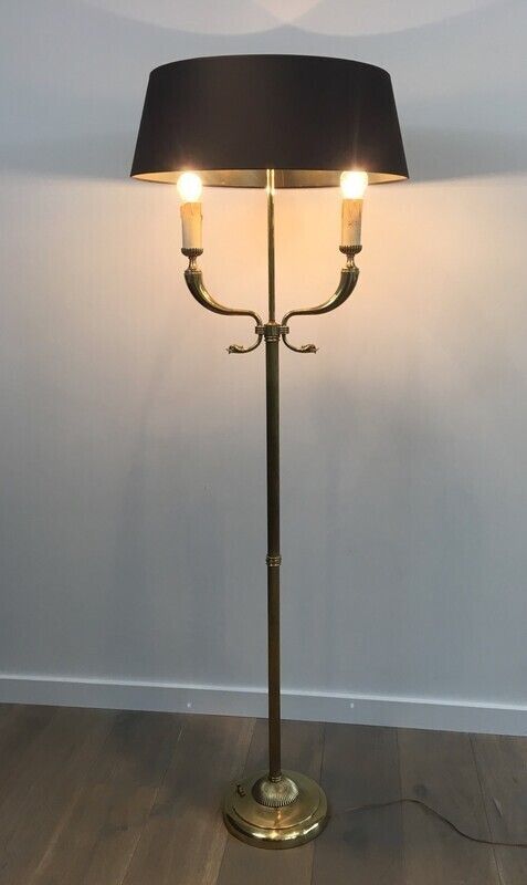 Brass Floor Lamp With Dolphin Heads By Maison Jansen photo for sale