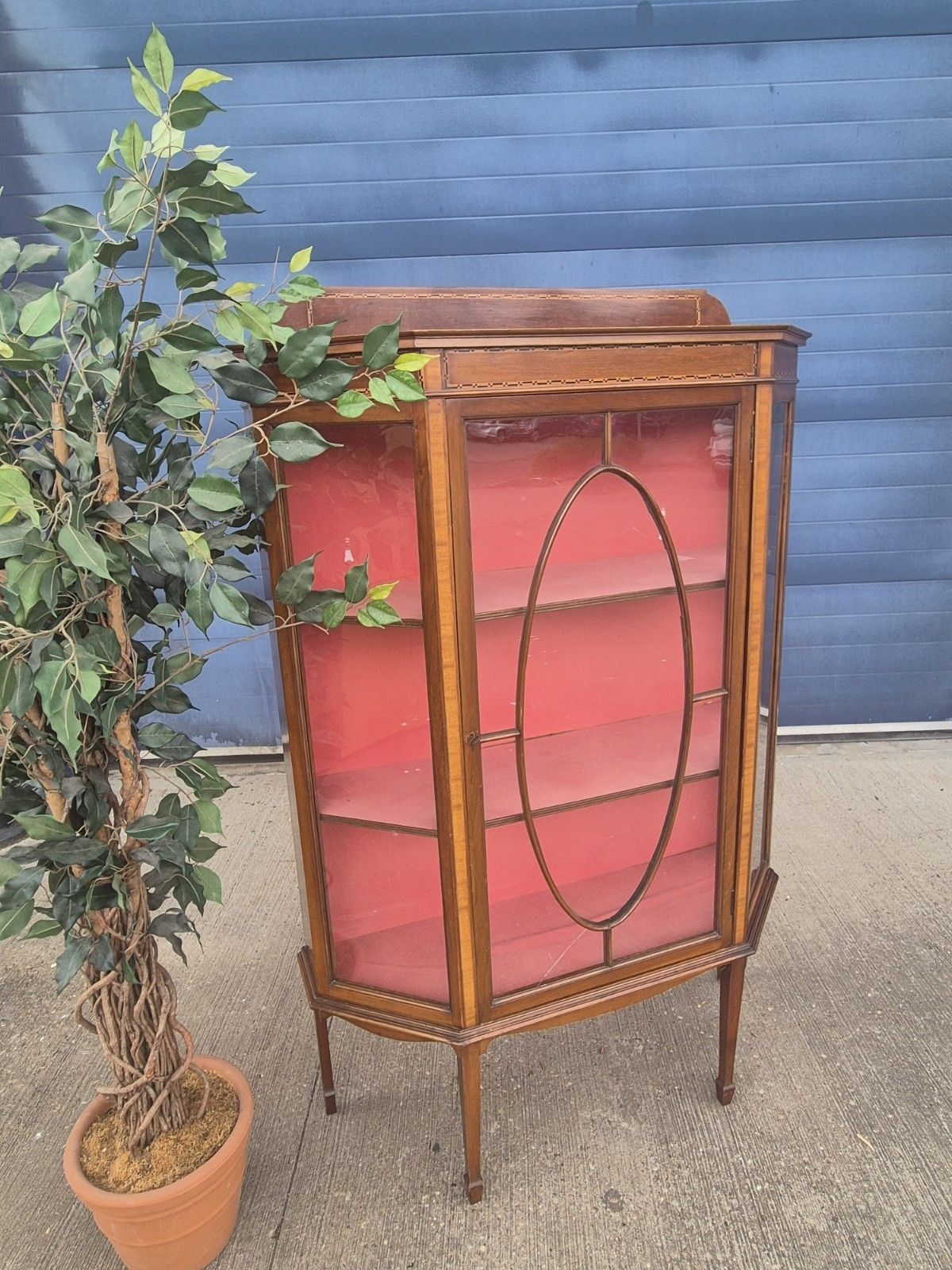 Antique Edwardian Inlaid Mahogany Bow Fronted Display Cabinet
