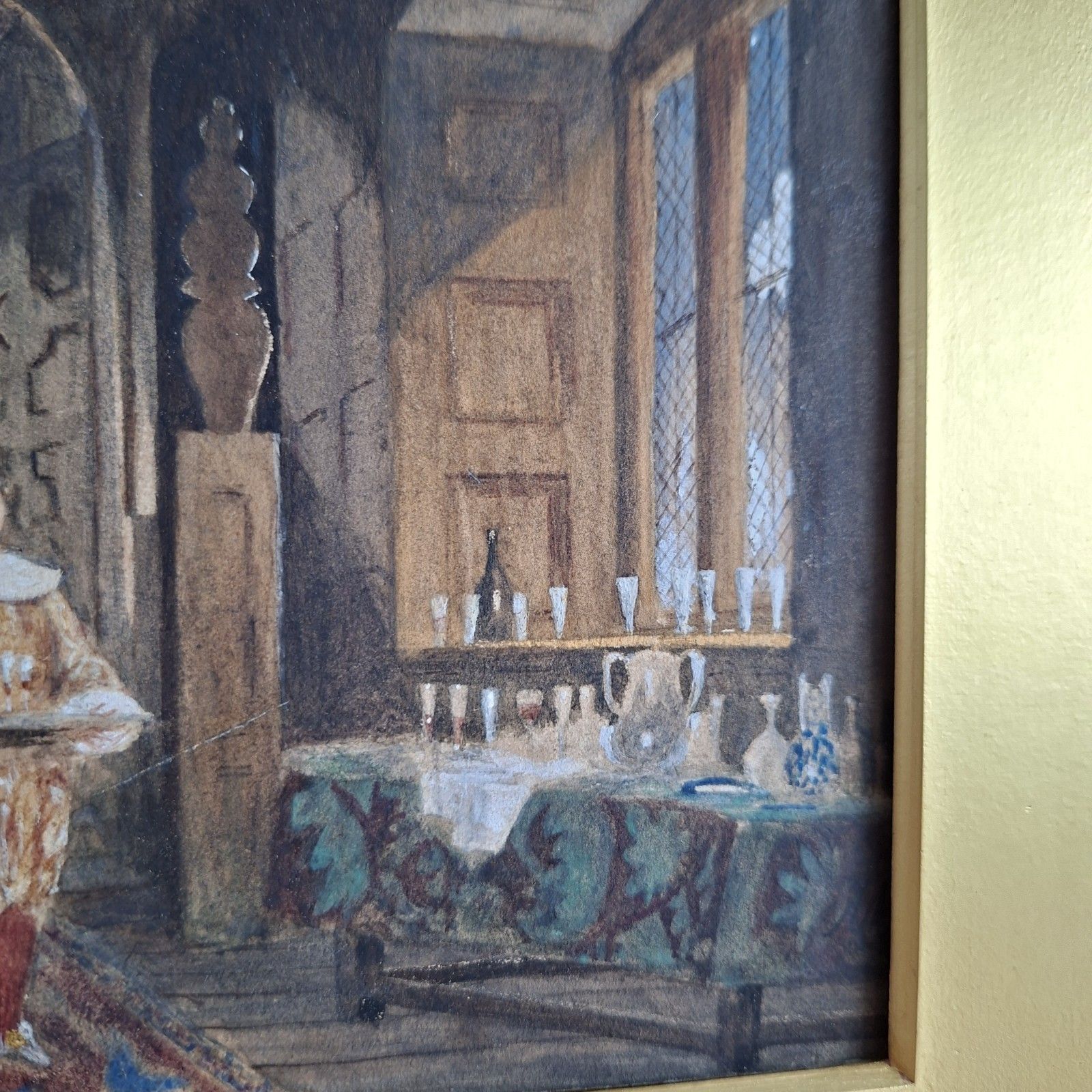 Original Victorian Painting Hall Interior Framed 1830s Antique Art 19th Century photo 195.0